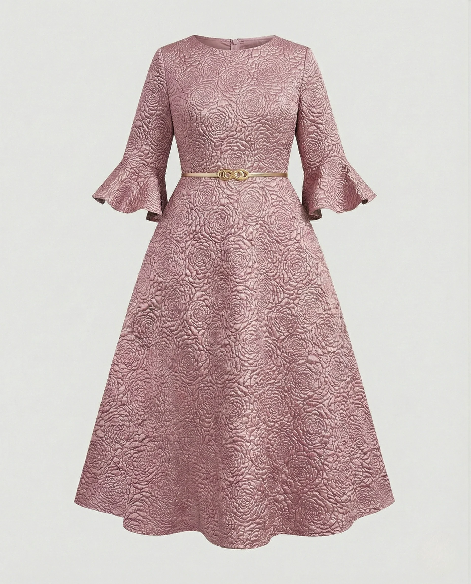 Damen Jacquard-Cocktailkleid mit 3D-Blütenrelief - Image 6