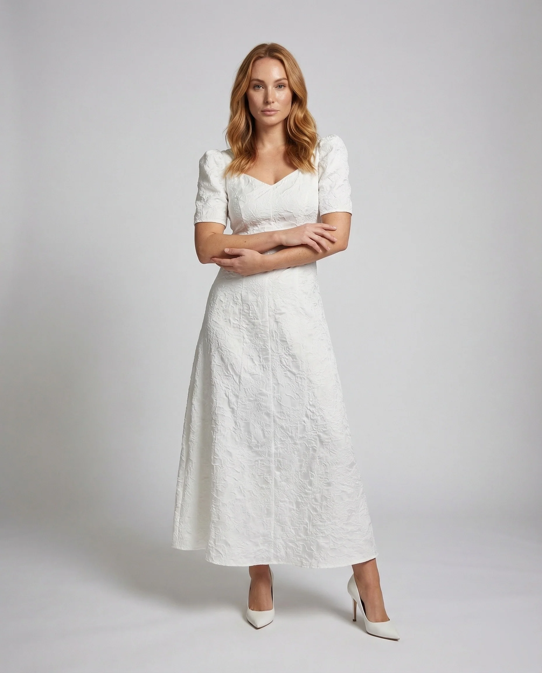 Damen Jacquard Maxikleid mit Herz Ausschnitt
