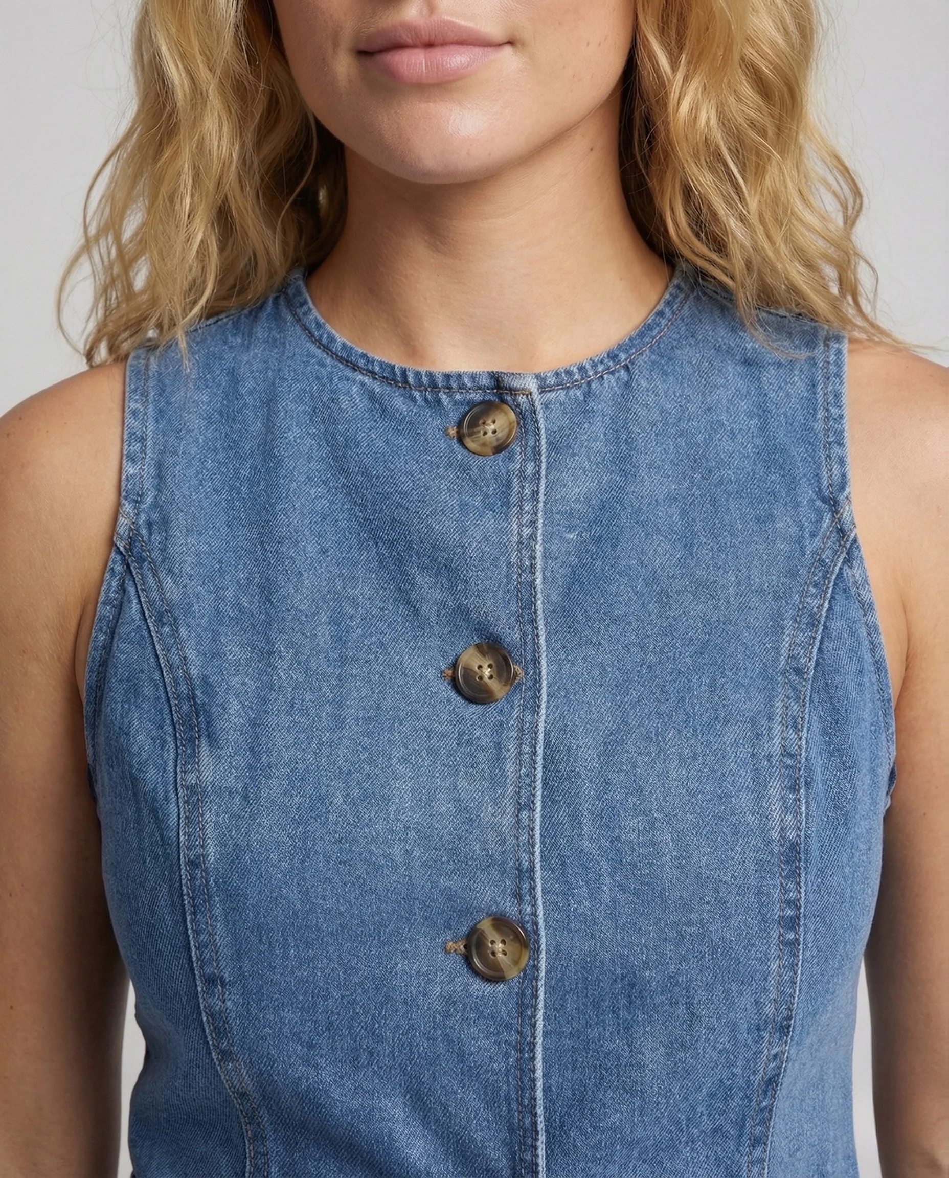 Damen Jeans Bustier Kurz Metallknöpfe - Image 2