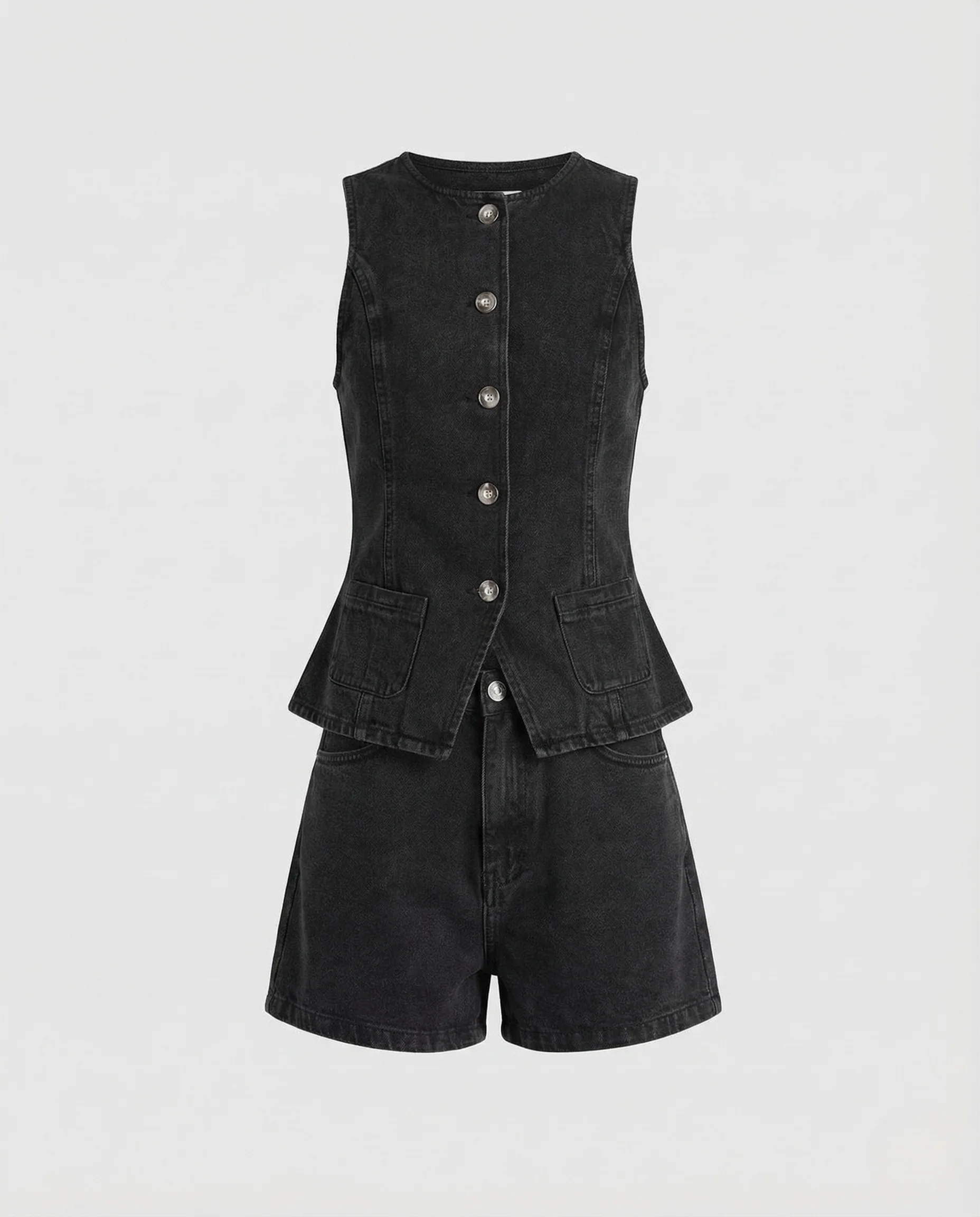 Damen Jeans Bustier Kurz Metallknöpfe - Image 4