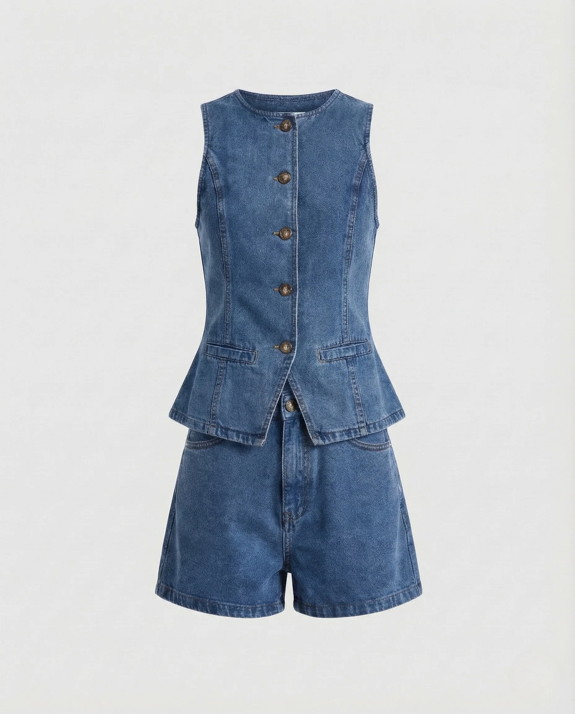 Damen Jeans Bustier Kurz Metallknöpfe - Image 7