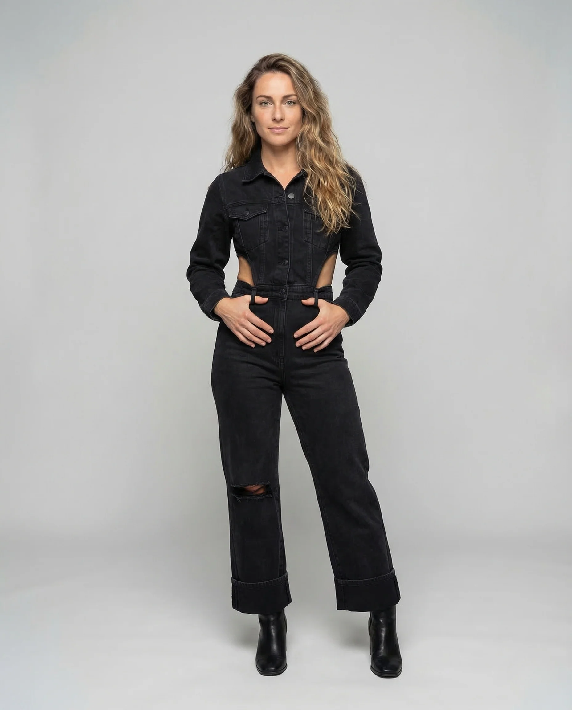 Damen Jeans Set Kurzjacke Weite Hose