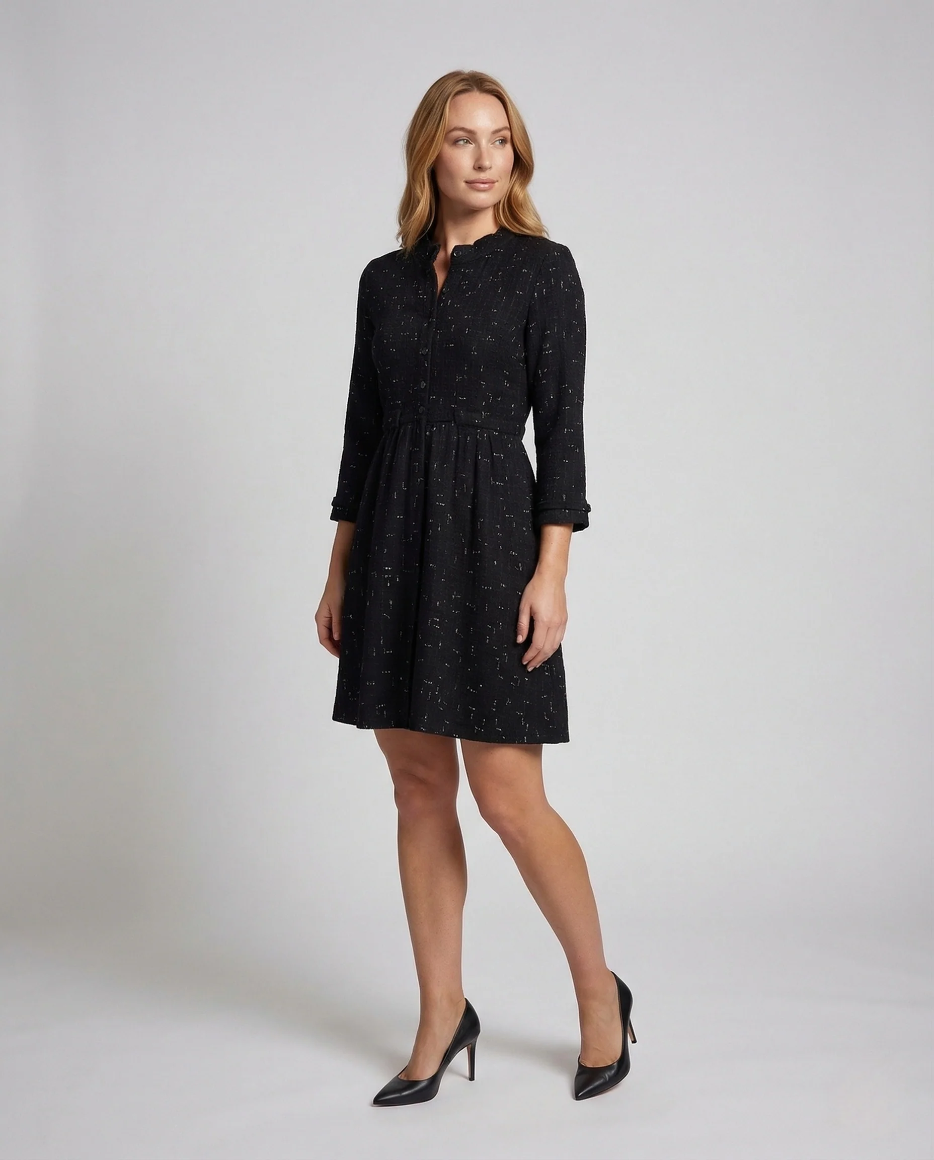 Damen Tweedoptik Kleid mit Knöpfen - Image 2