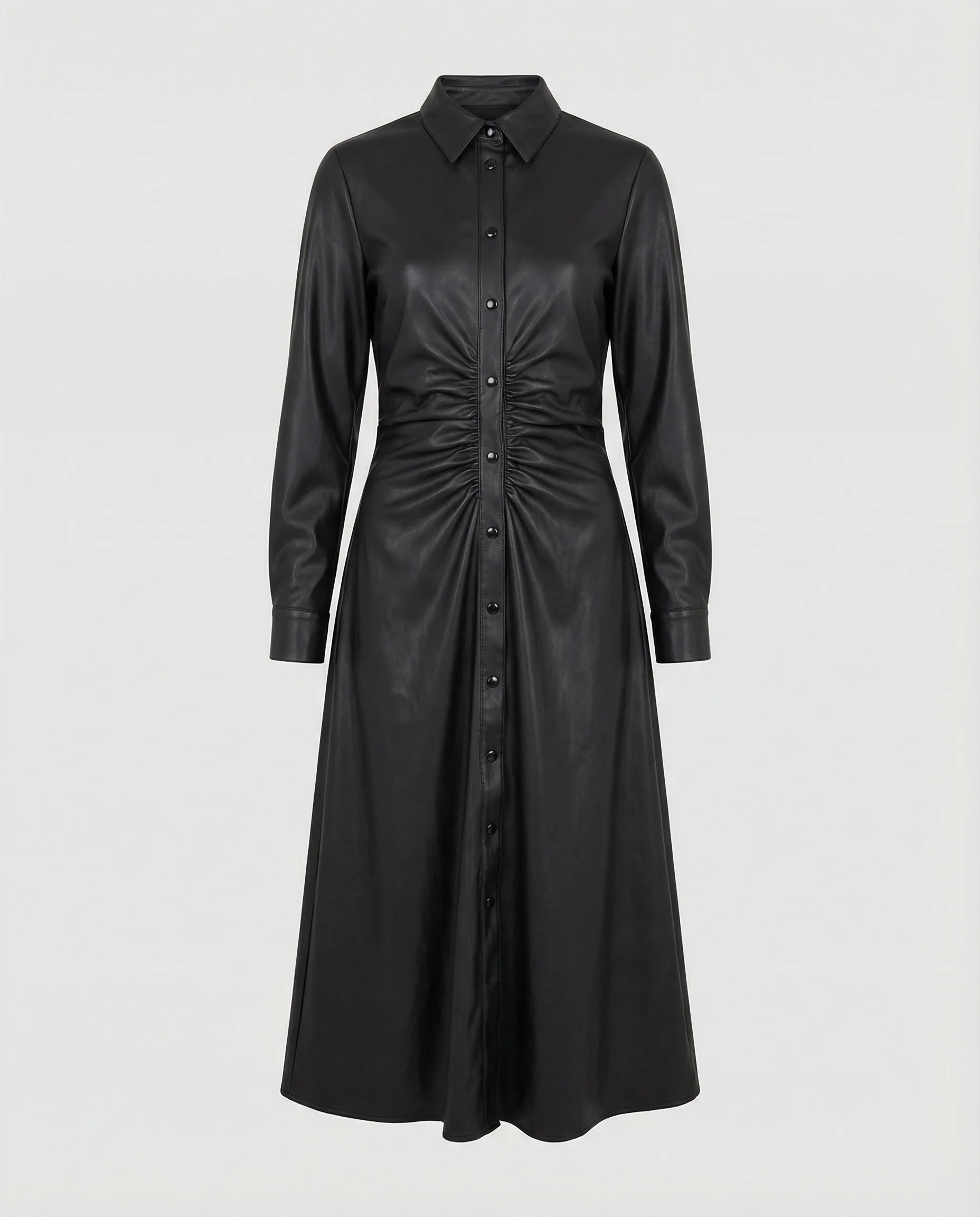 Damen Kunstleder Hemdkleid Tailliert - Image 5