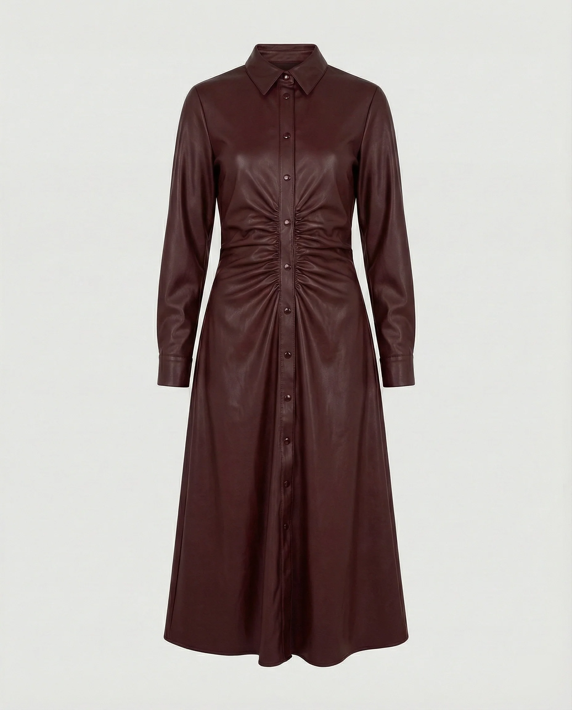 Damen Kunstleder Hemdkleid Tailliert - Image 6