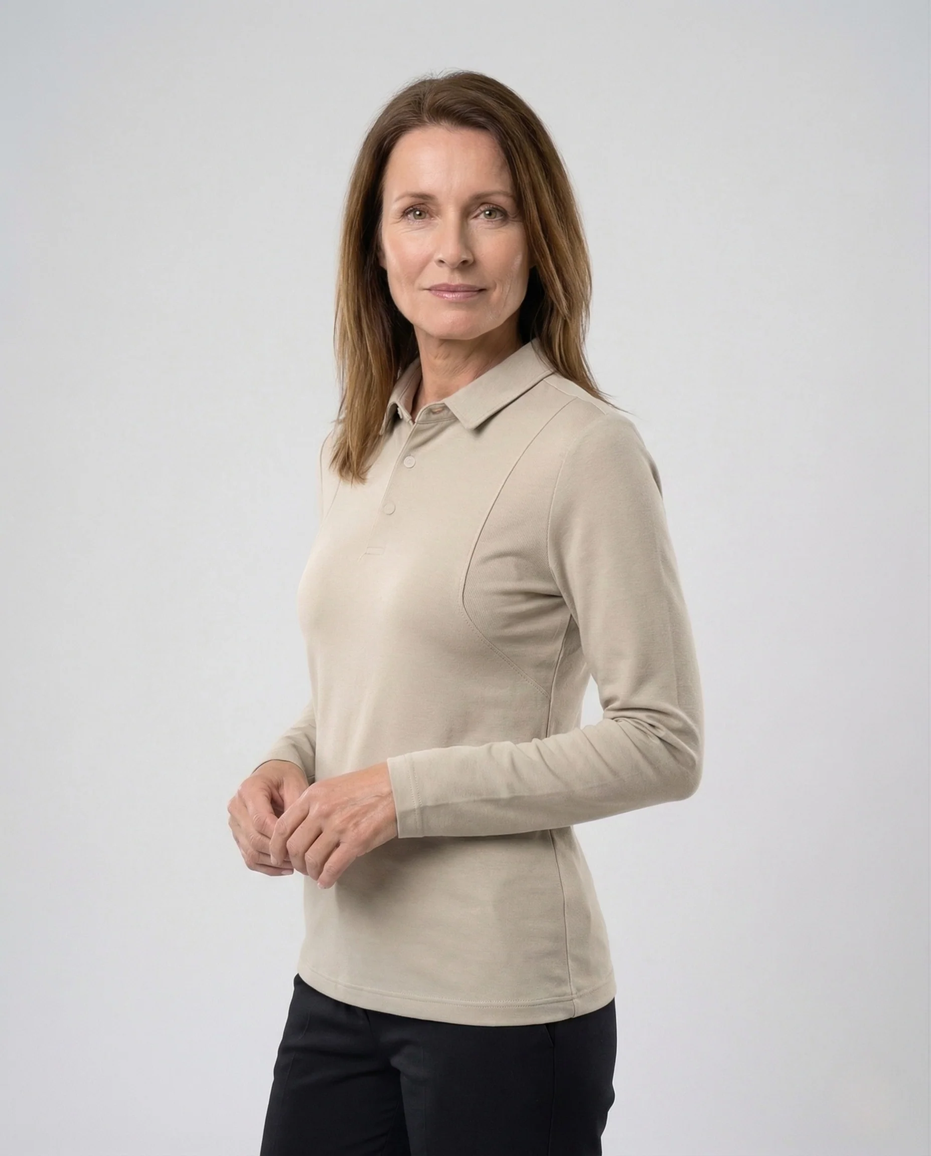 Damen Langarm Poloshirt Tailliert - Image 2