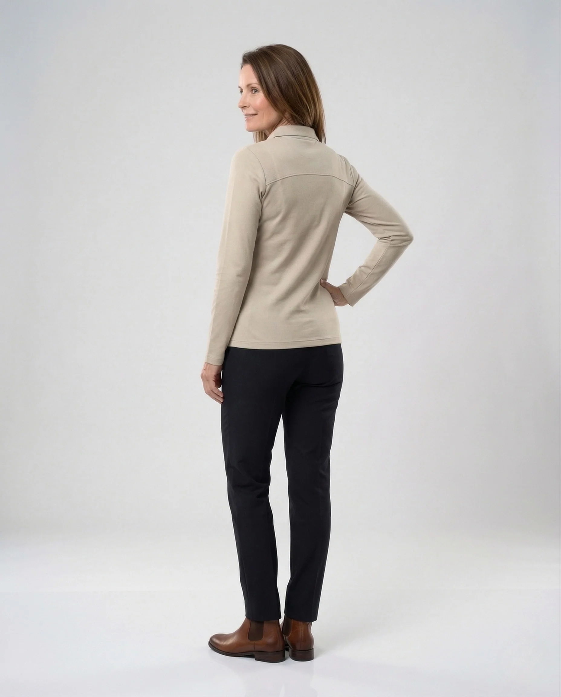Damen Langarm Poloshirt Tailliert - Image 4