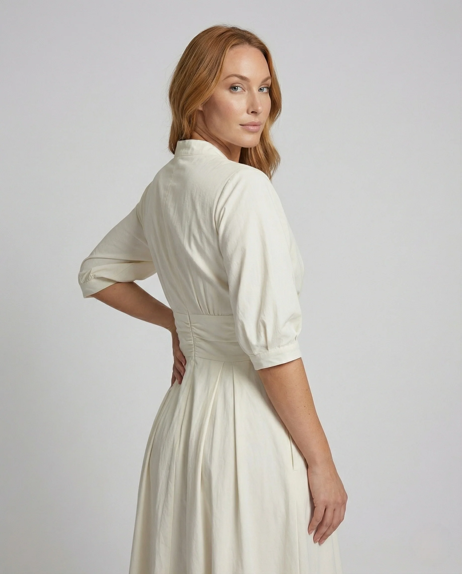 Damen Leinen Midikleid mit Stehkragen - Image 2