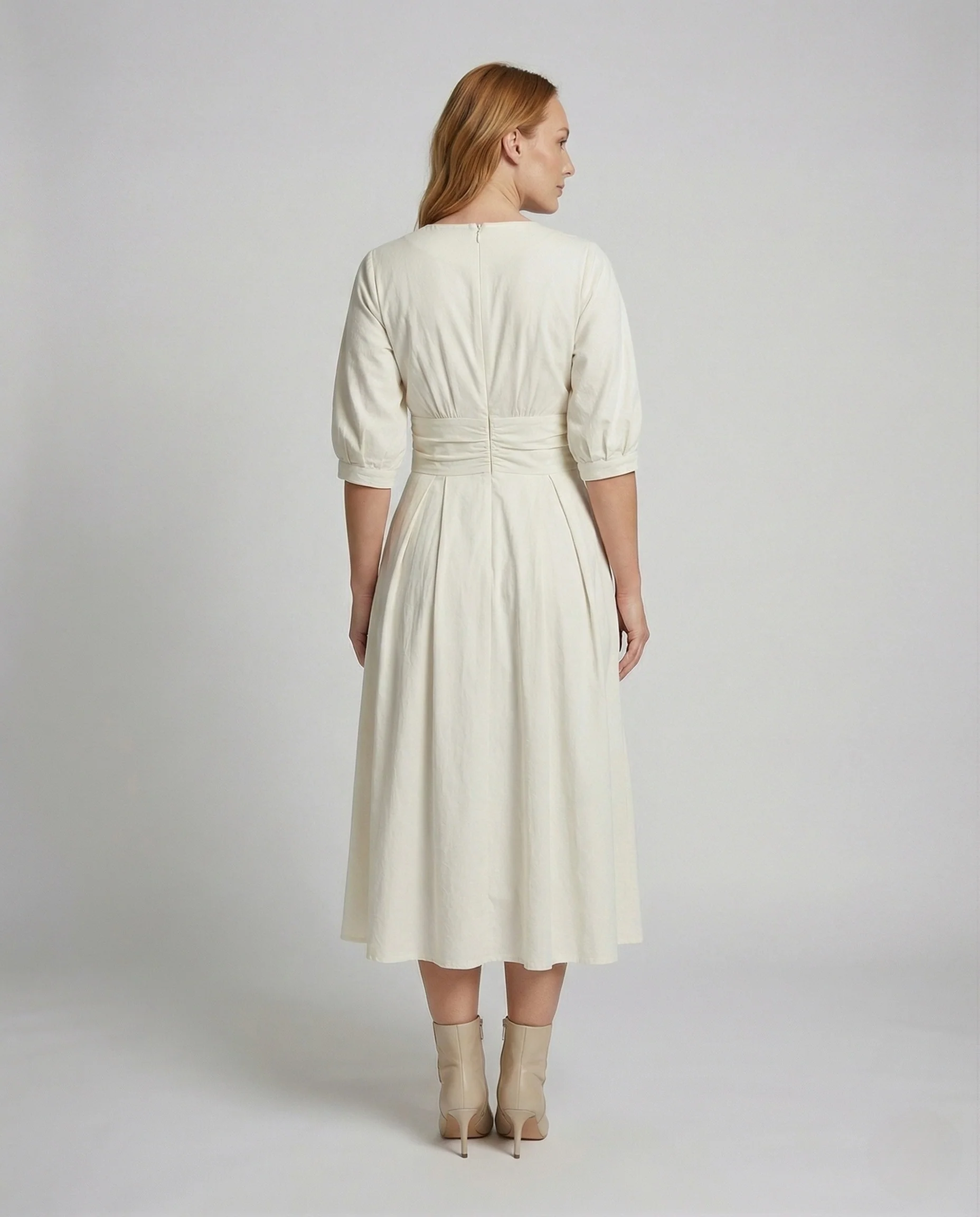 Damen Leinen Midikleid mit Stehkragen - Image 3