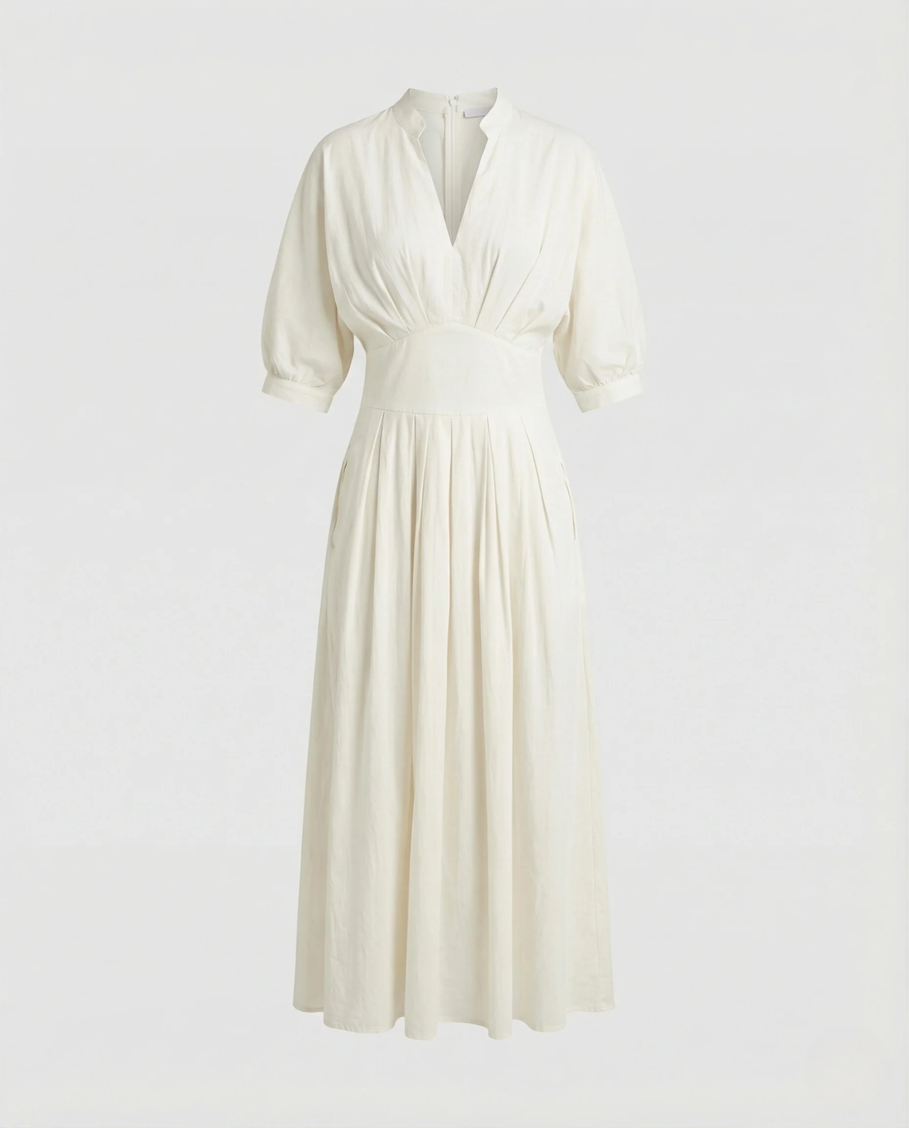 Damen Leinen Midikleid mit Stehkragen - Image 4