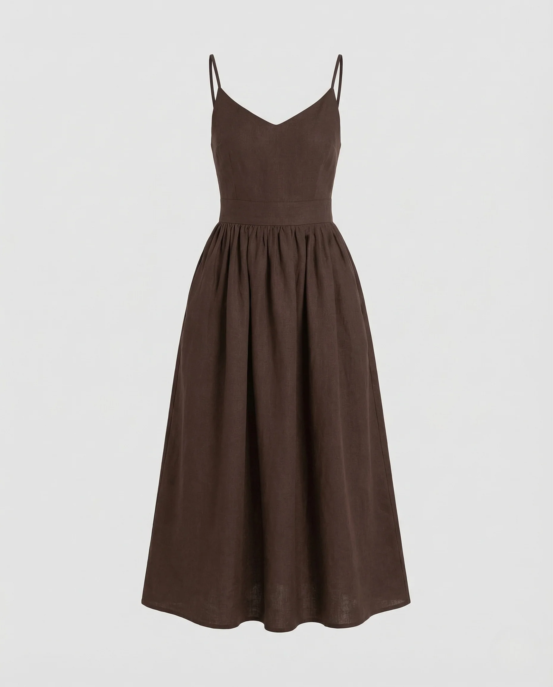 Damen Leinen Midikleid mit Spaghettiträgern & Taschen - Image 5