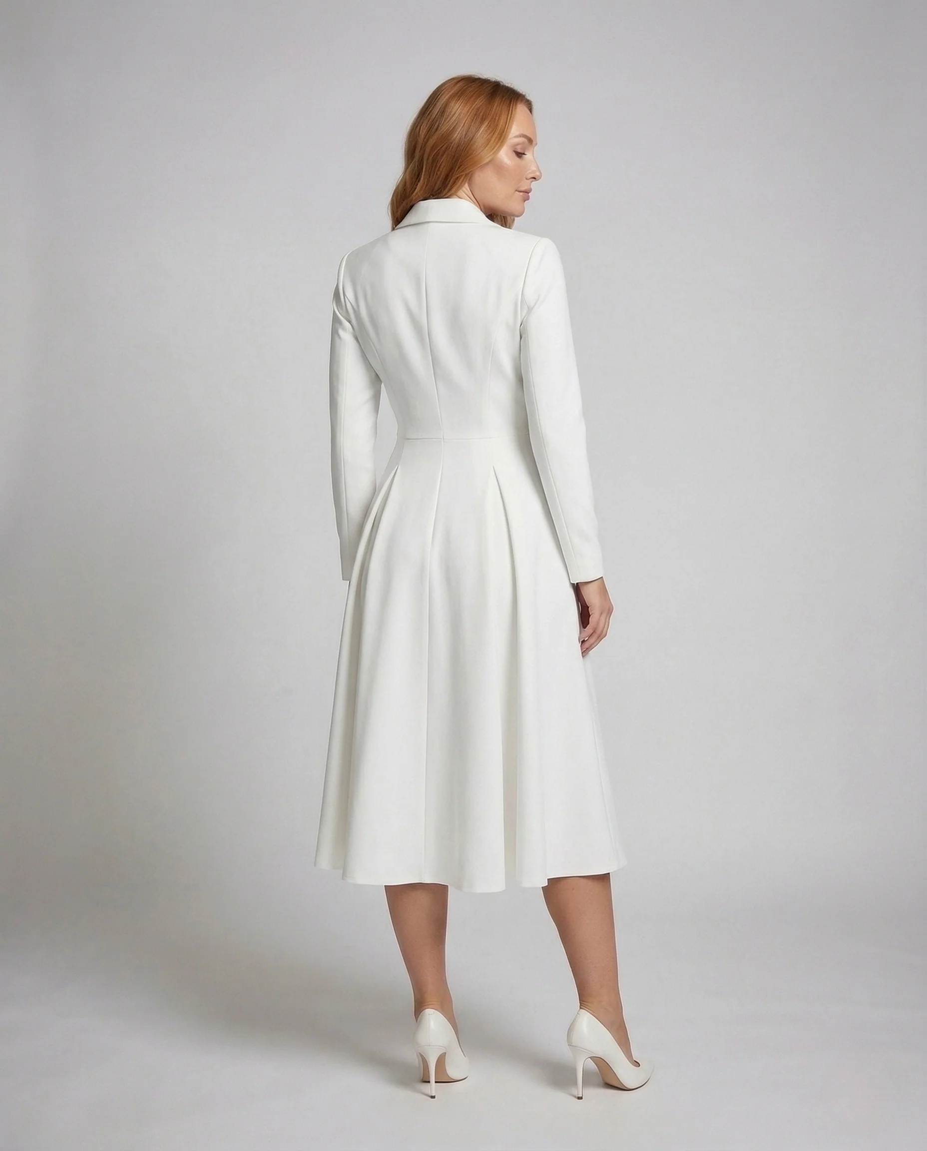 Damen Blazer Kleid Tailliert im Mantelstil mit A Linien Rock - Image 4