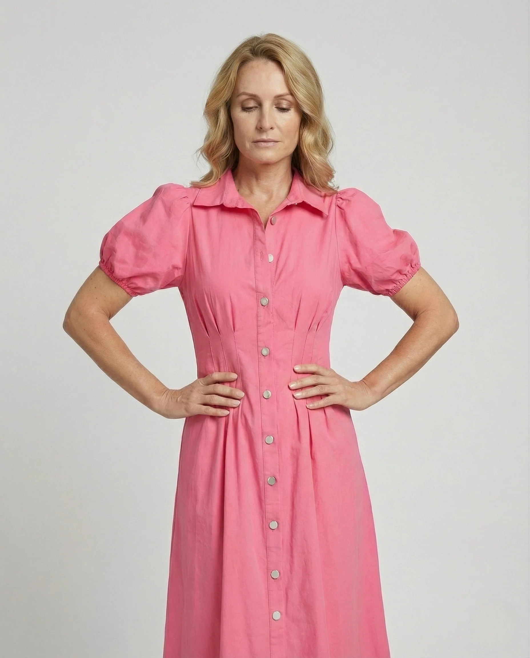 Damen Maxikleid mit Hemdkragen und Puffärmeln - Image 3