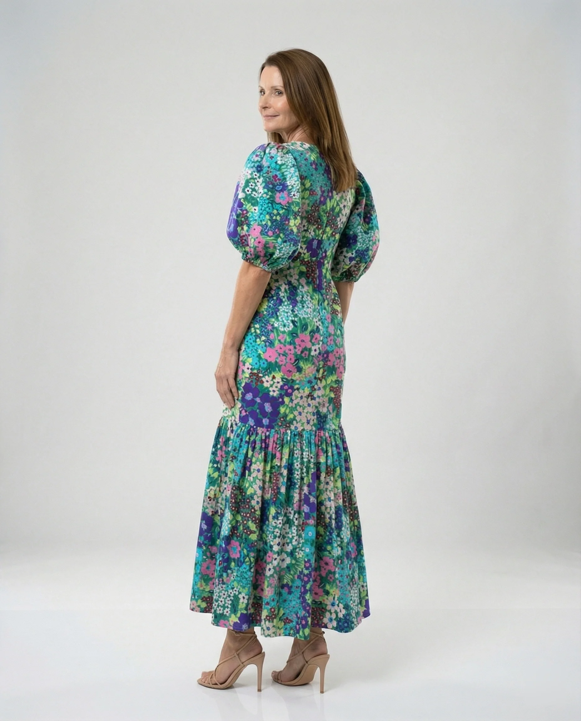 Damen Maxikleid mit Puffärmeln elegant - Image 3