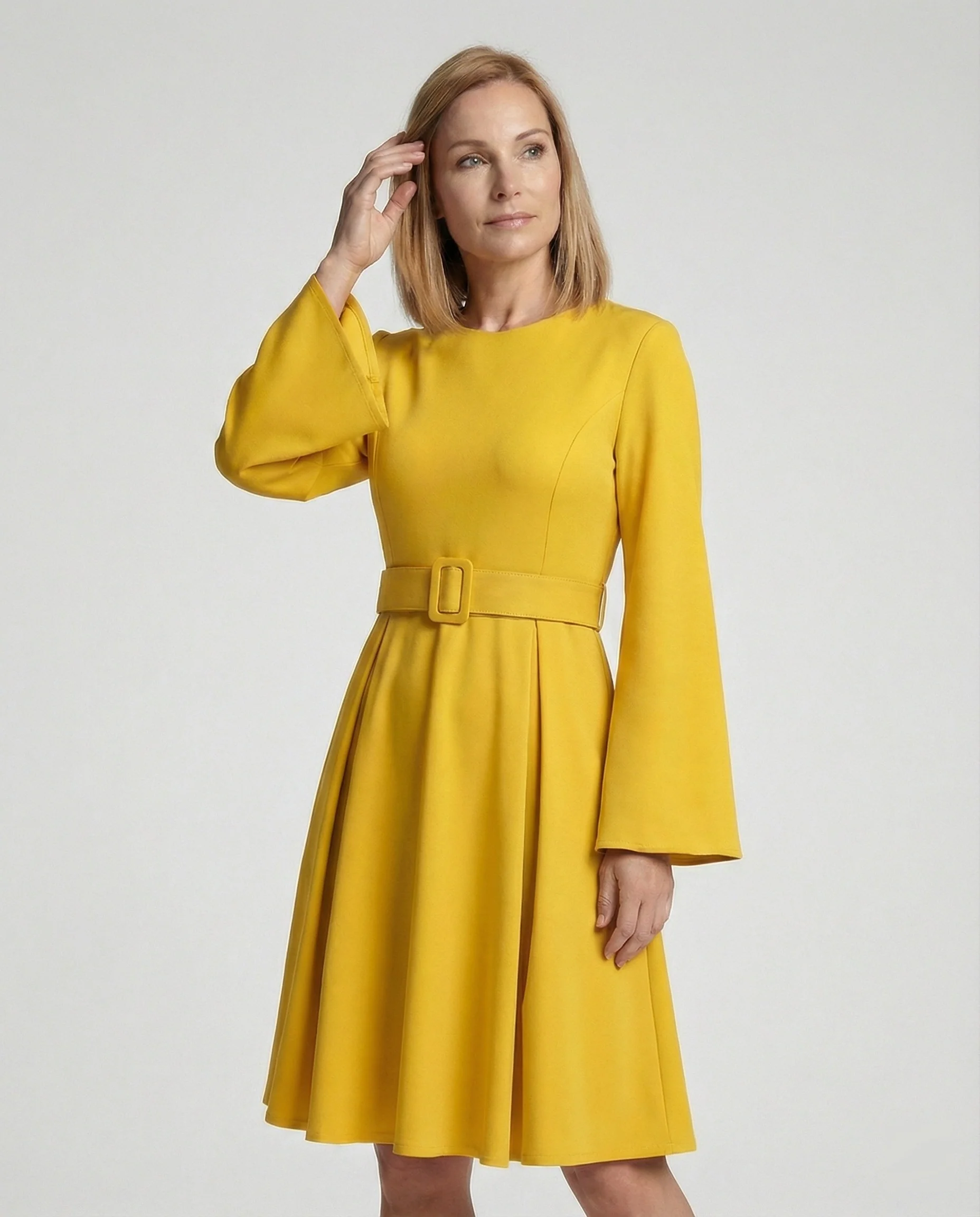 Midikleid Mit Glockenärmeln Tailliert Damen - Image 8