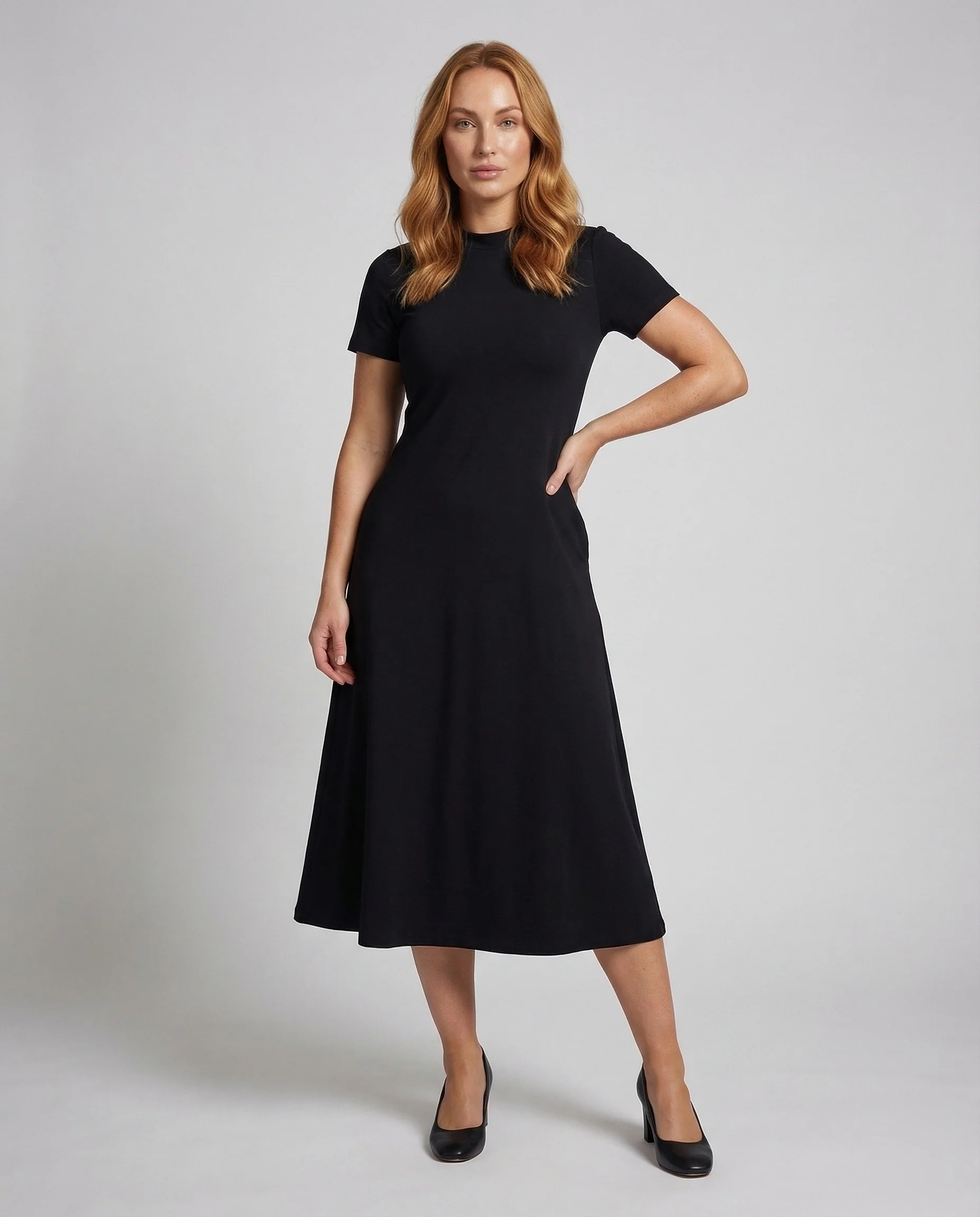 Damen Midikleid mit Stehkragen und Puffärmeln