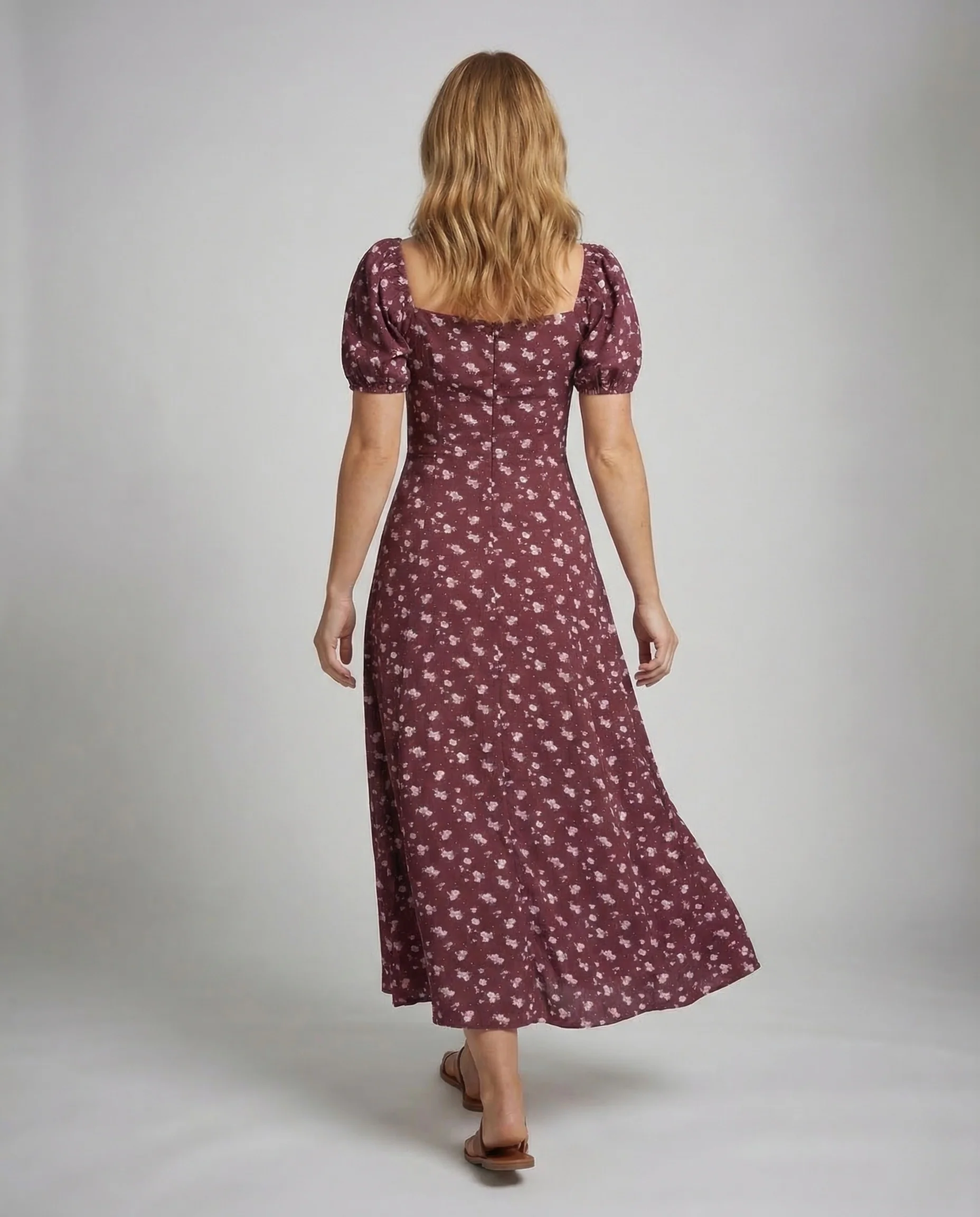 Damen Midikleid Puffärmel Korsage - Image 4