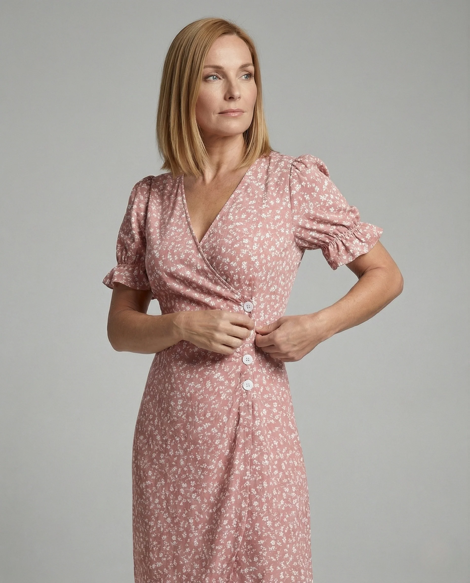 Tailliertes Midikleid Mit Puffärmeln Damen - Image 2