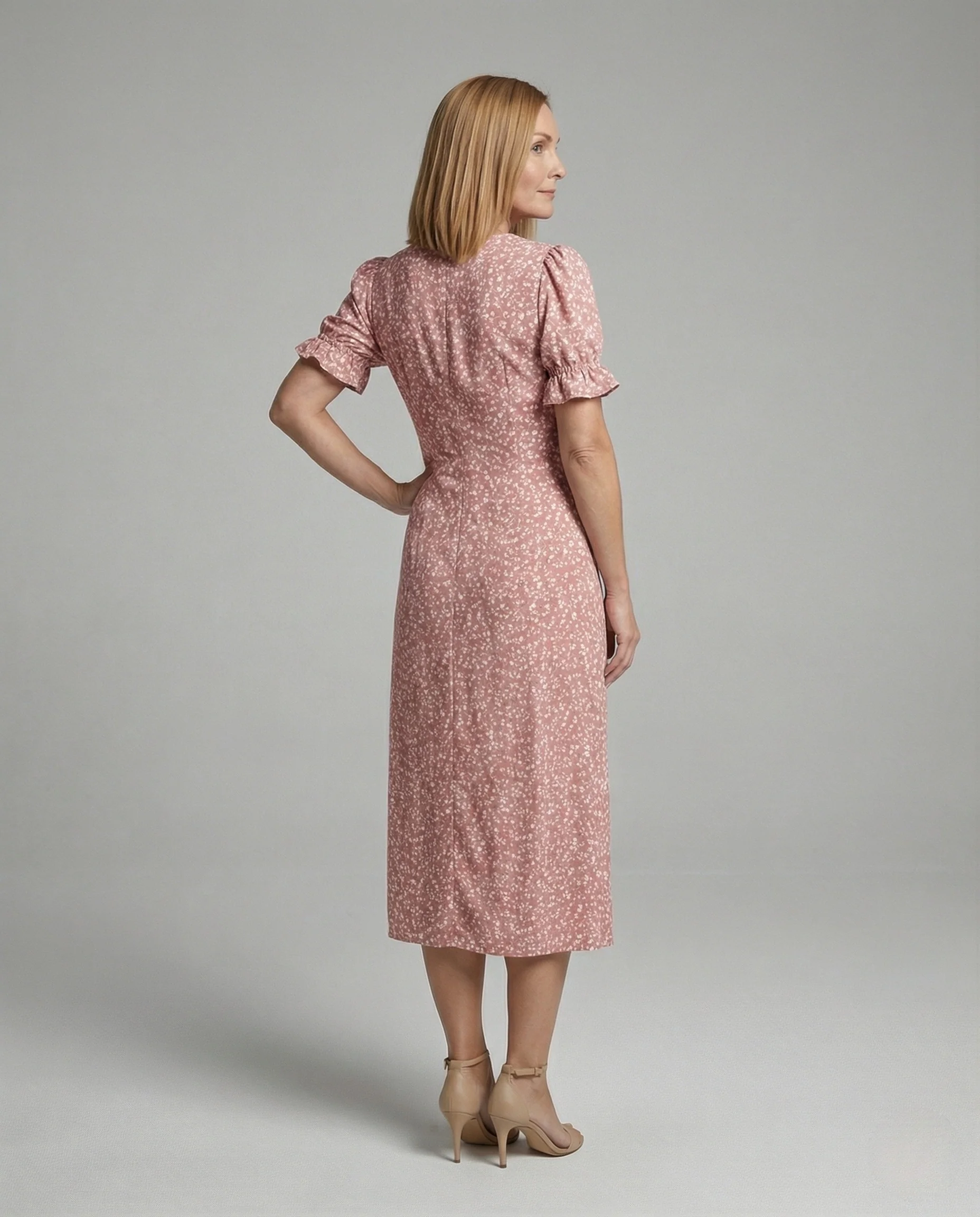 Tailliertes Midikleid Mit Puffärmeln Damen - Image 4