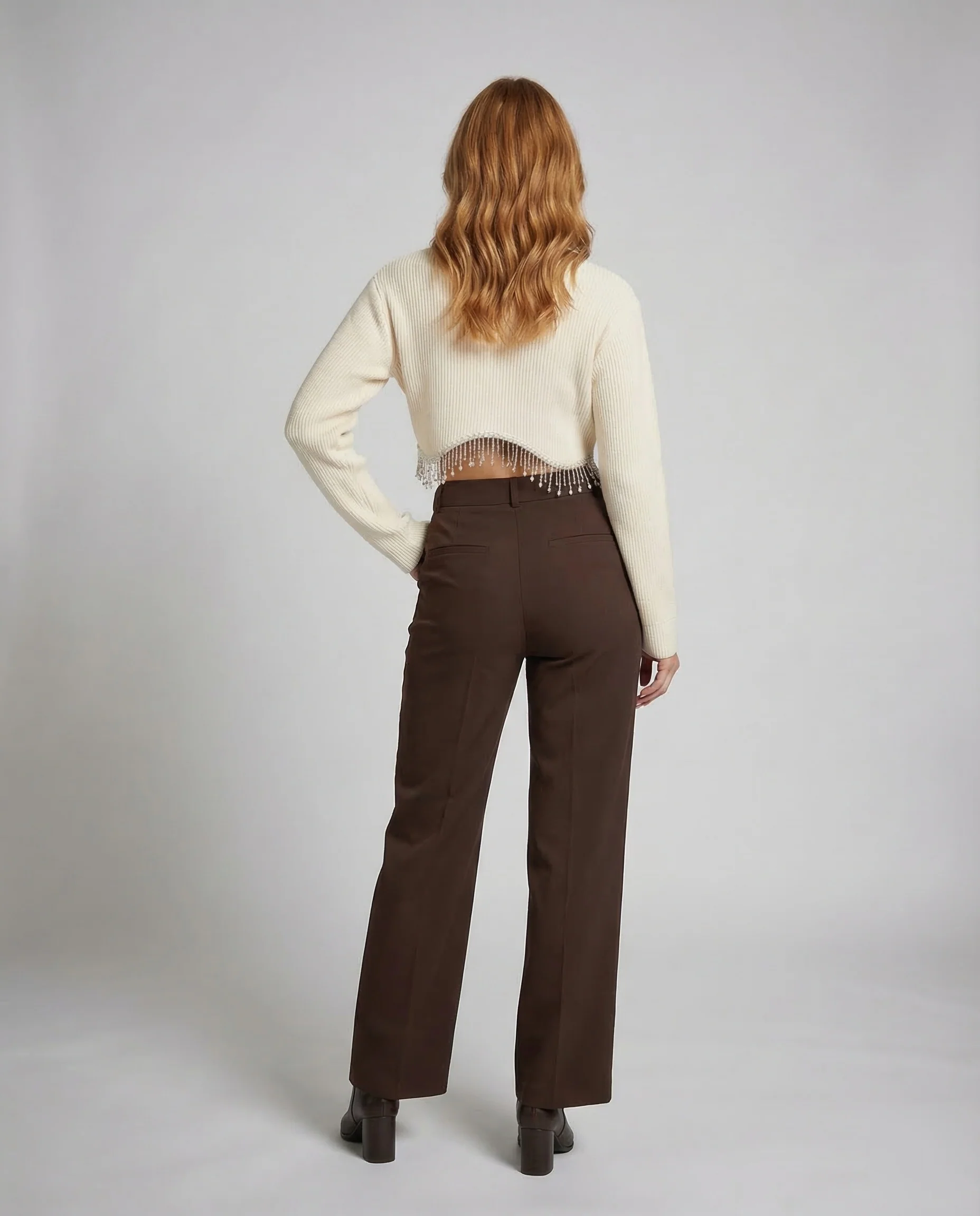 Damen Ripp Crop Top Perlen - Image 4