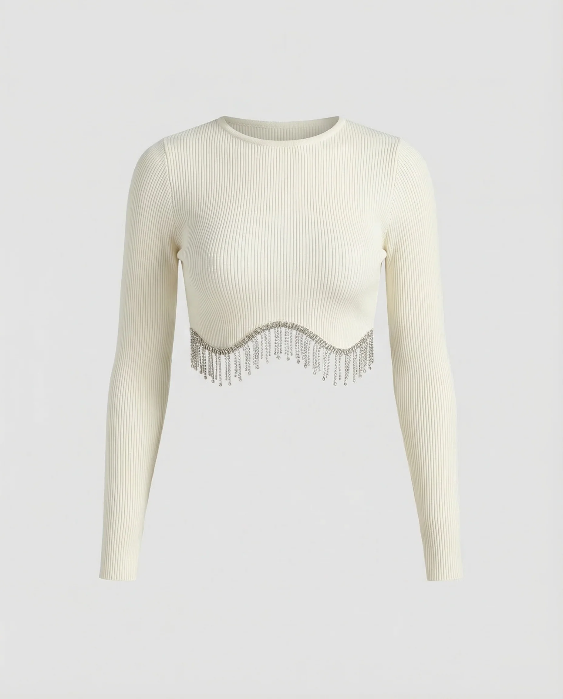 Damen Ripp Crop Top Perlen - Image 5