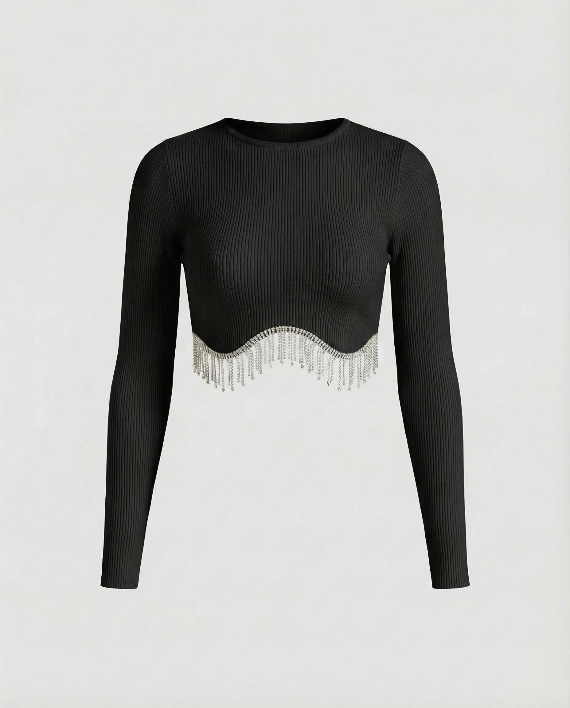 Damen Ripp Crop Top Perlen - Image 6