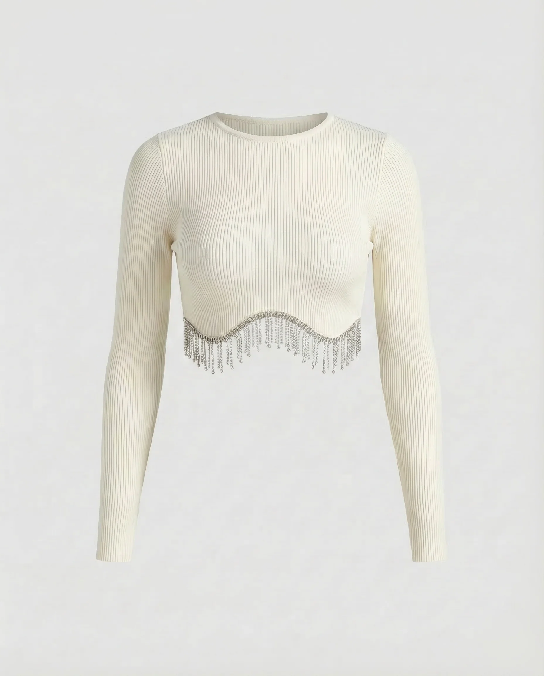 Damen Ripp Crop Top Perlen - Image 7