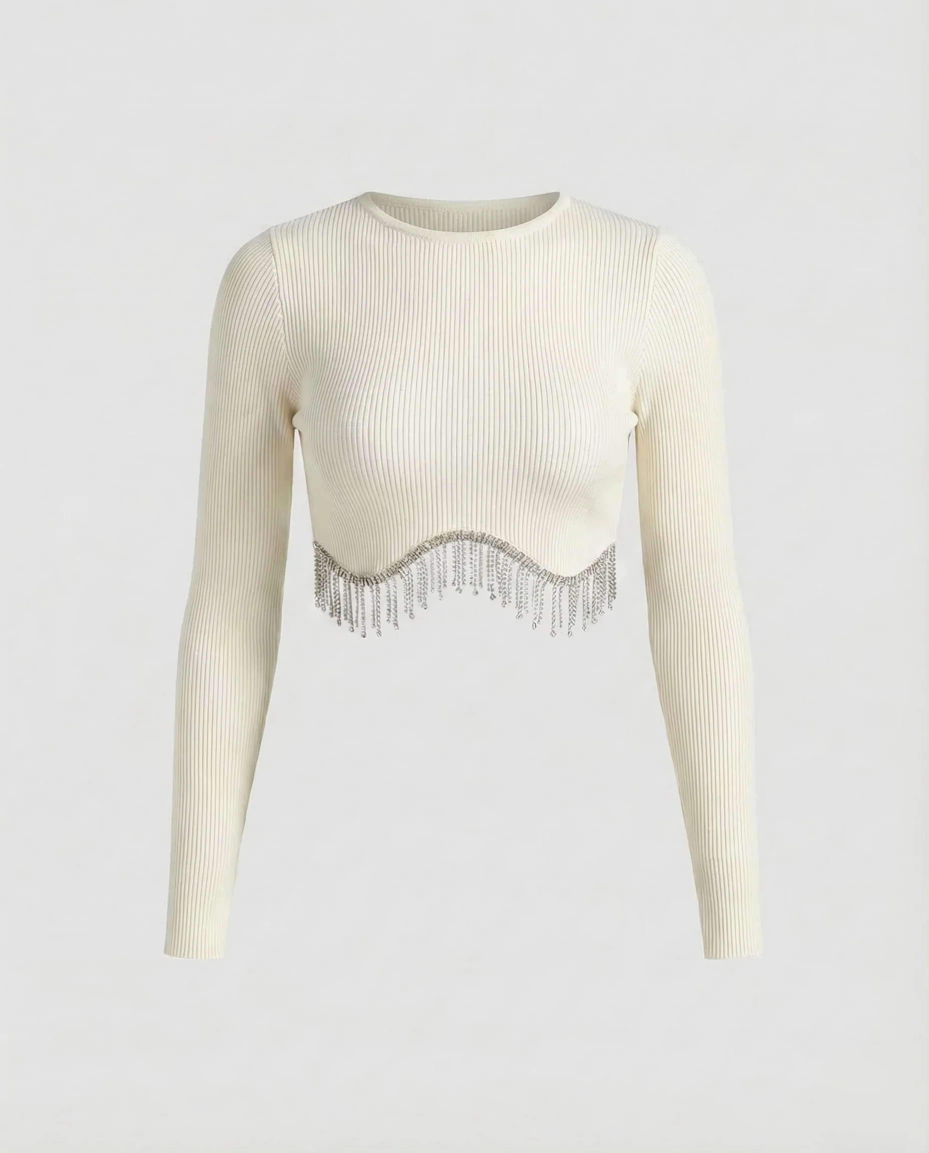 Damen Ripp Crop Top Perlen - Image 8