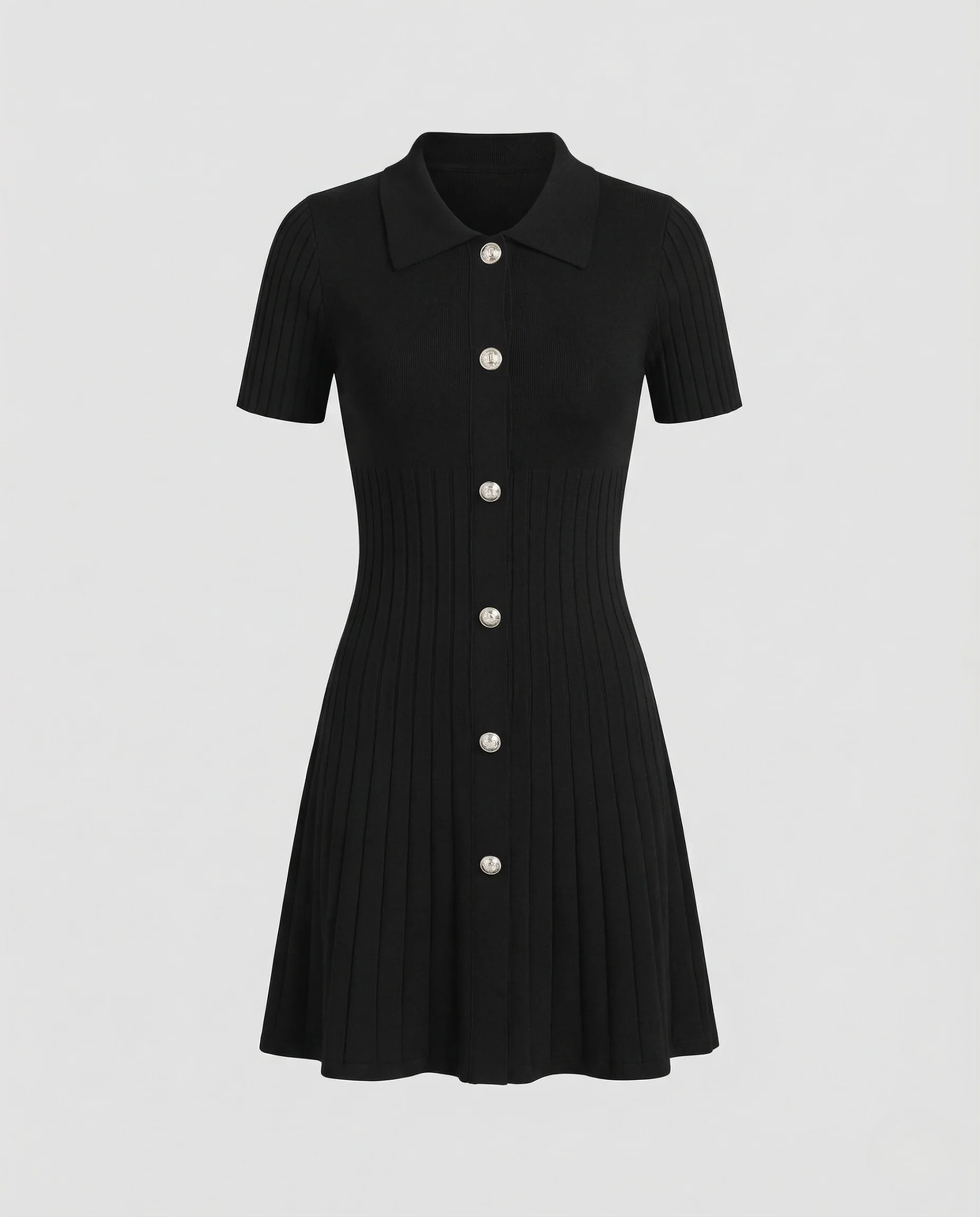 Damen Rippstrickkleid Polokragen Knopfleiste - Image 5