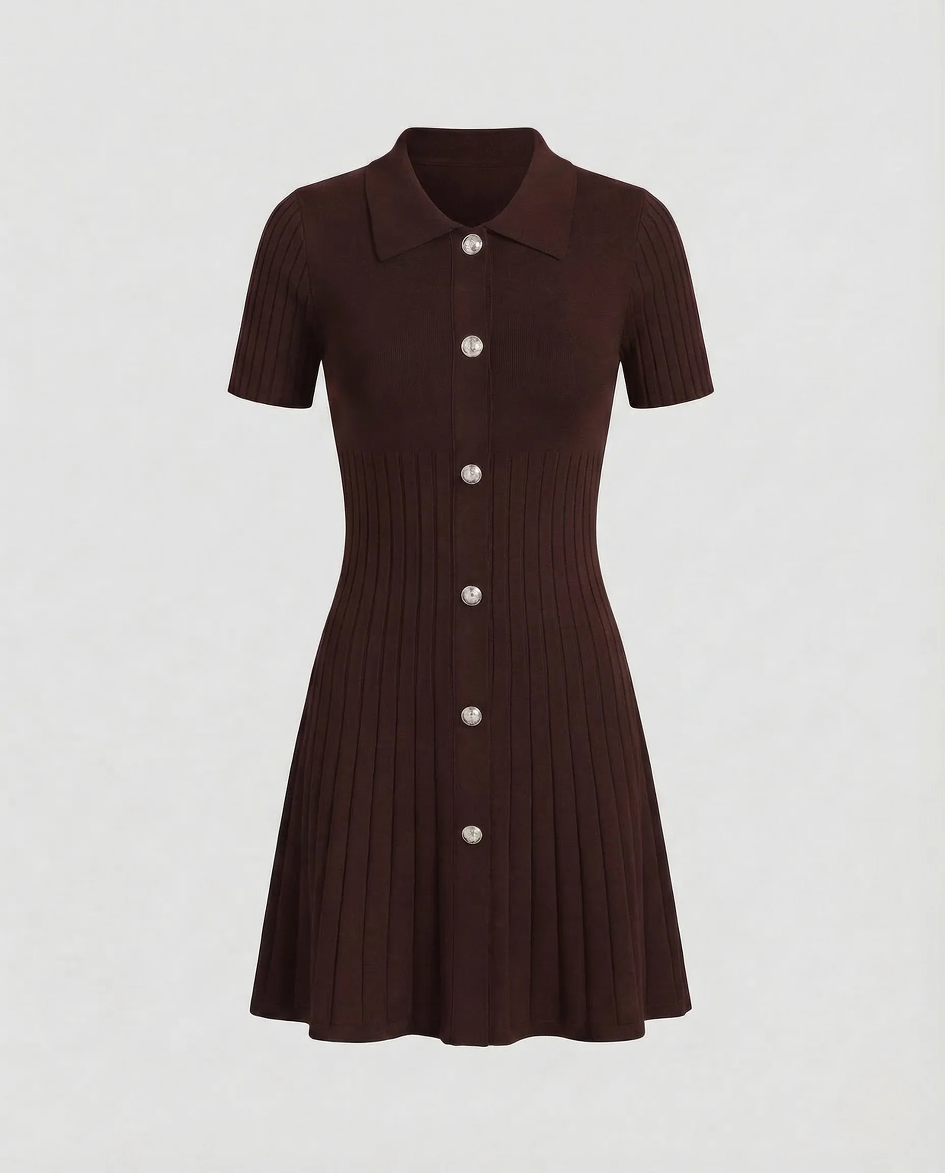 Damen Rippstrickkleid Polokragen Knopfleiste - Image 7