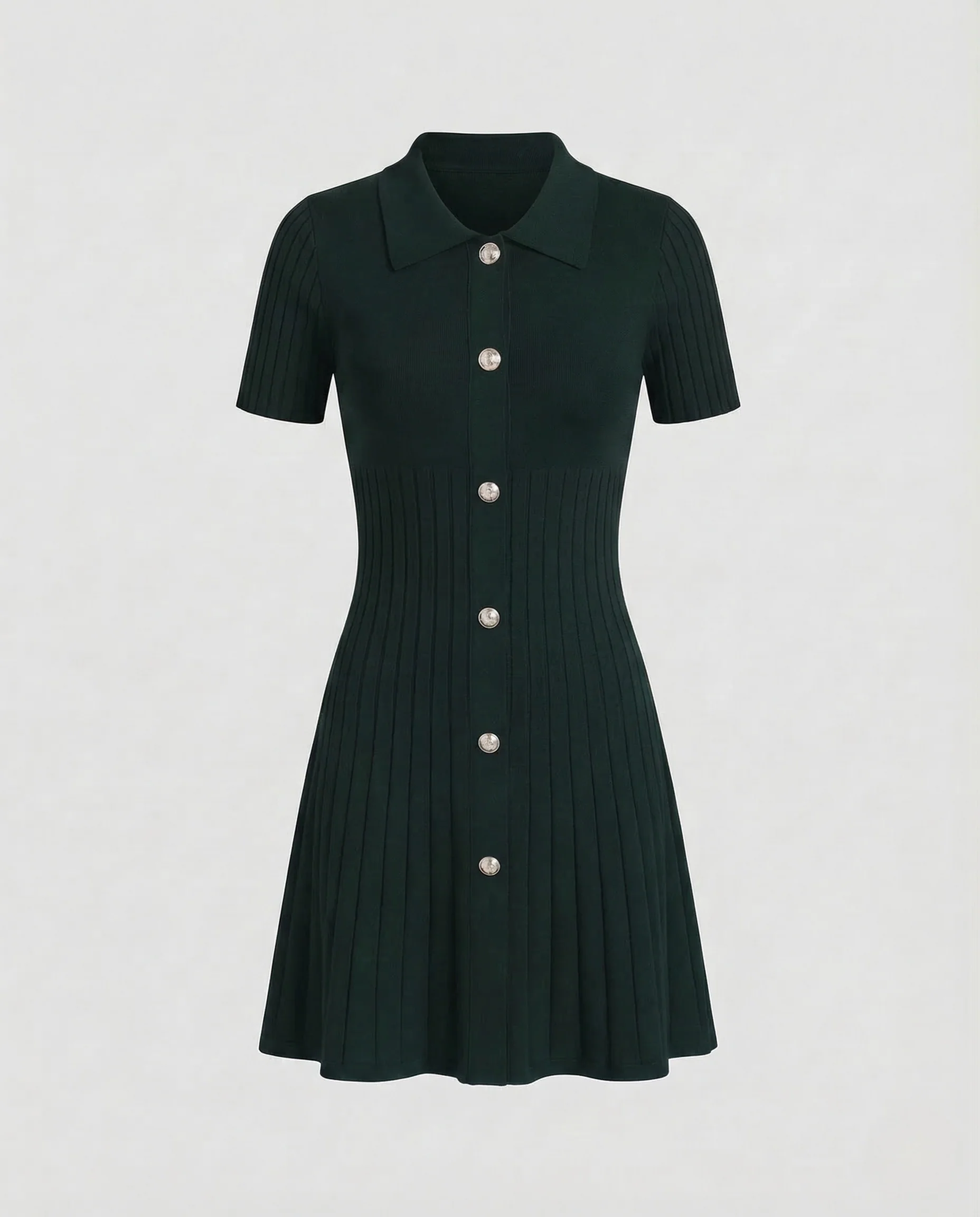 Damen Rippstrickkleid Polokragen Knopfleiste - Image 8