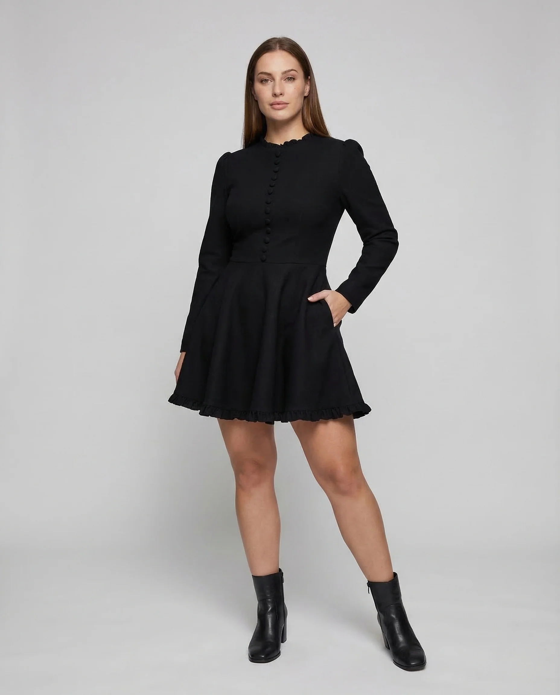 Damen Skaterkleid Rüschenkragen