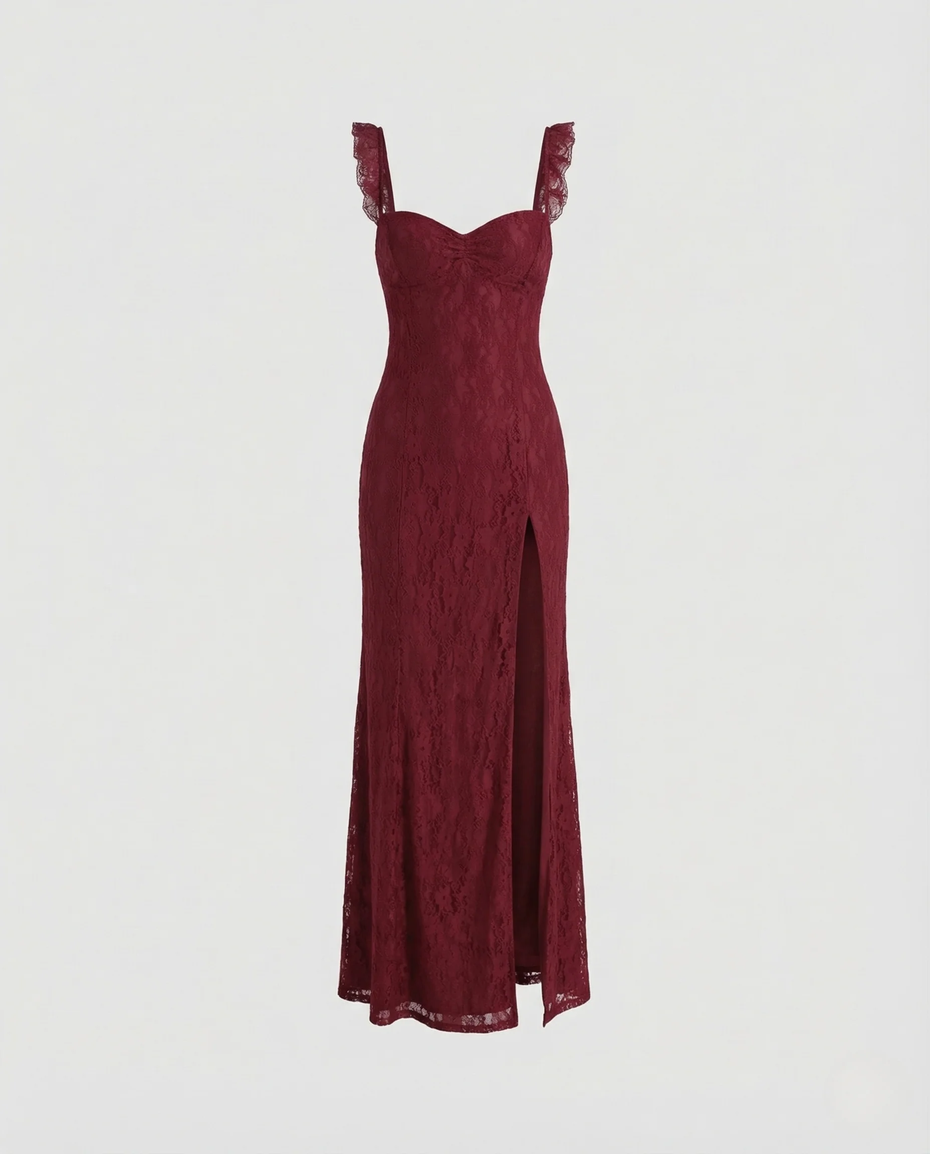 Damen Spitzen Maxikleid Herz Ausschnitt Beinschlitz - Image 6