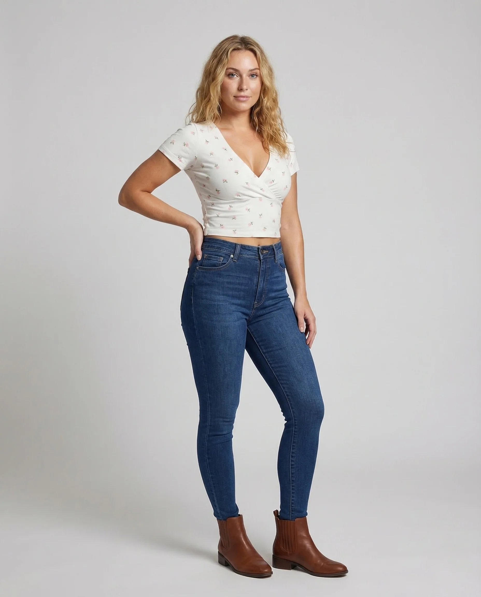 Damen Crop Shirt Wickel Rosenprint