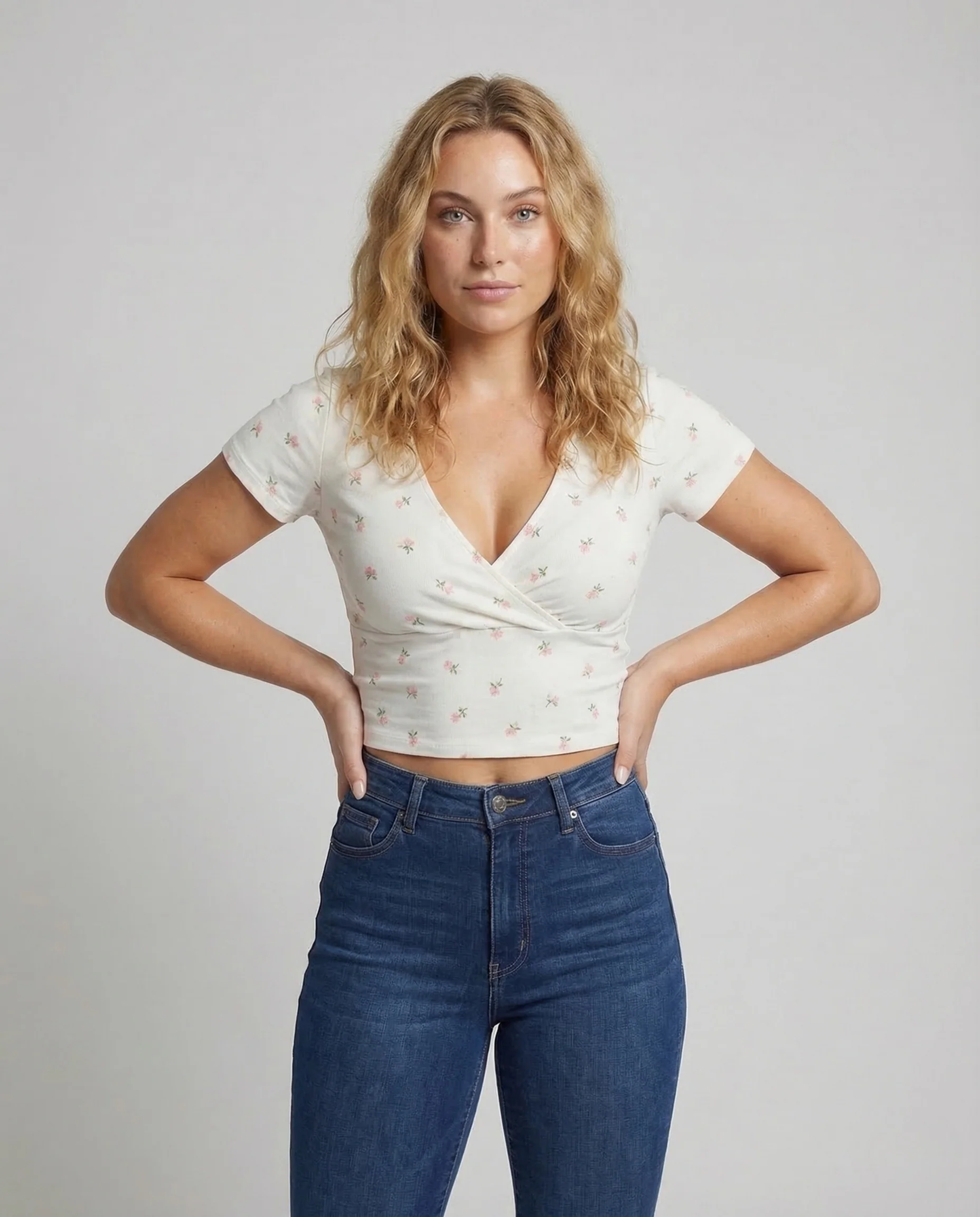 Damen Crop Shirt Wickel Rosenprint - Image 2