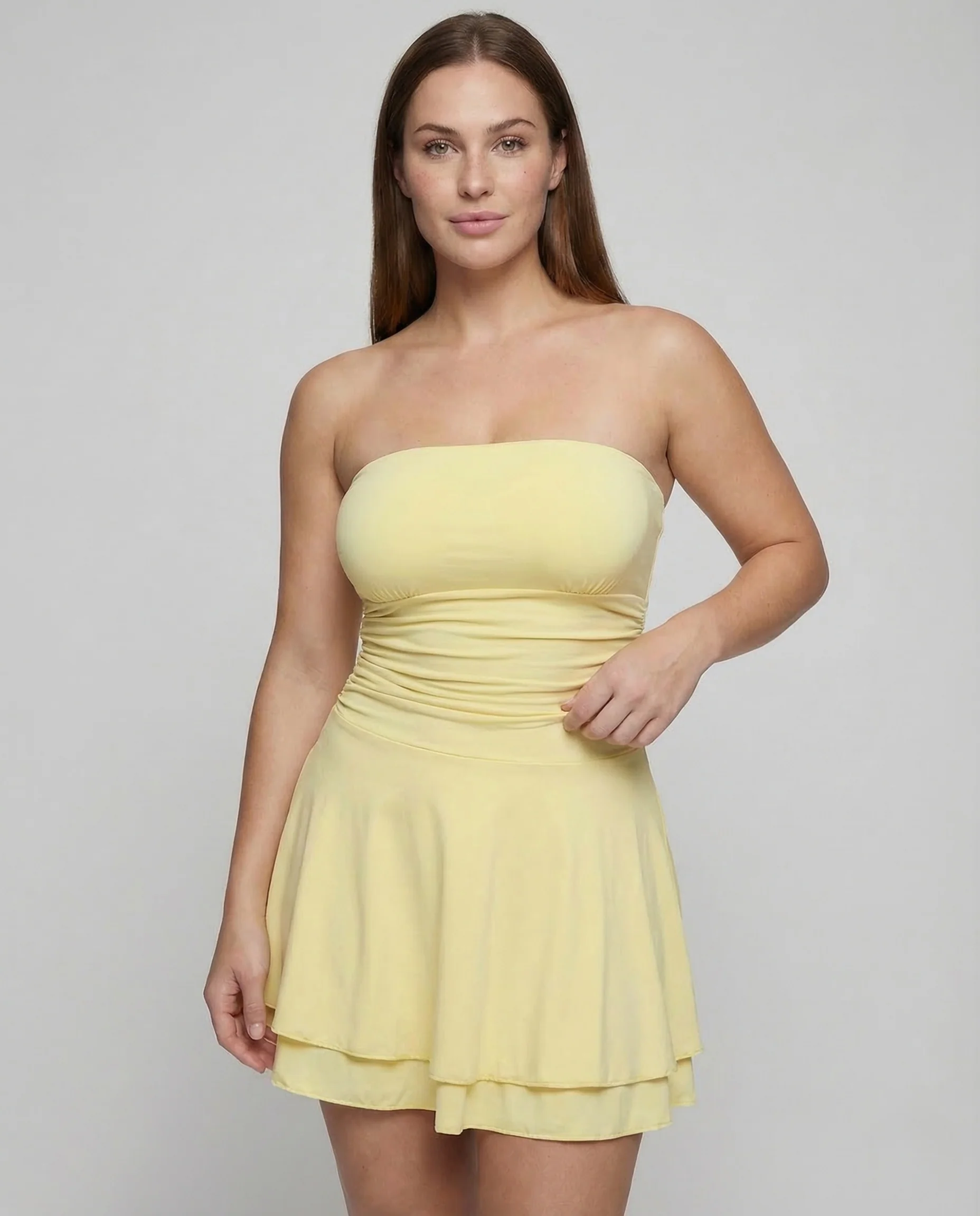 Damen Chiffonkleid Trägerlos Bustier Volantrock - Image 2
