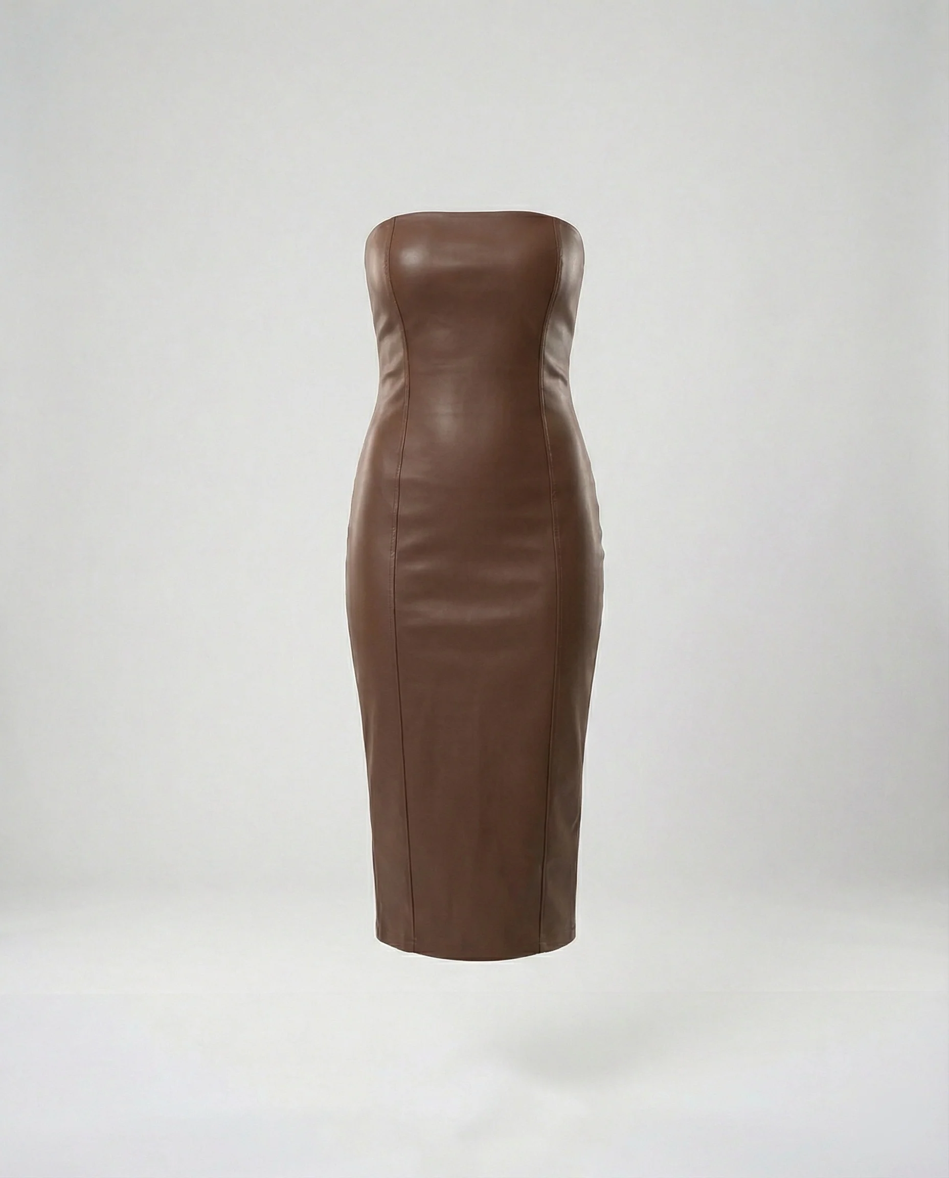 Damen Midikleid trägerlos Lederoptik - Image 5