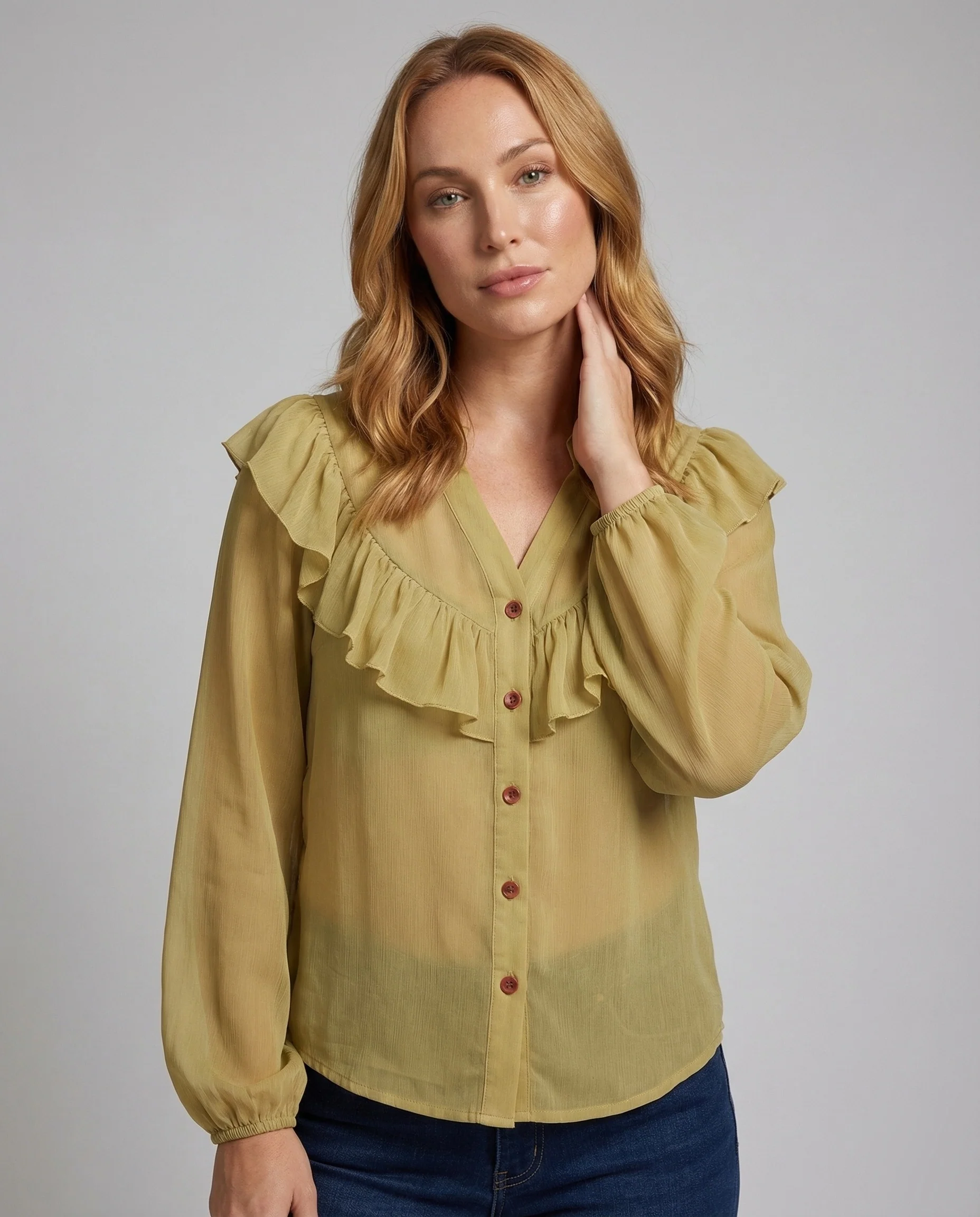 Damen Georgette Rüschenbluse mit Ballonärmeln - Image 2