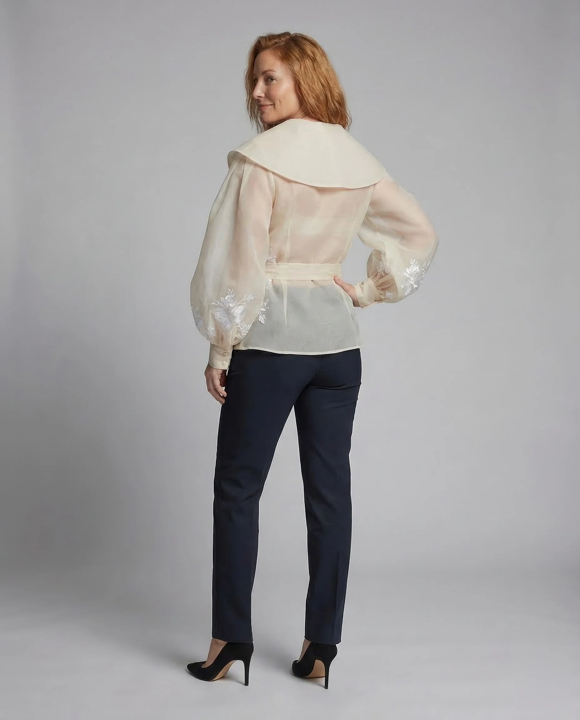 Damen Organza Wickelbluse Stickerei - Image 4