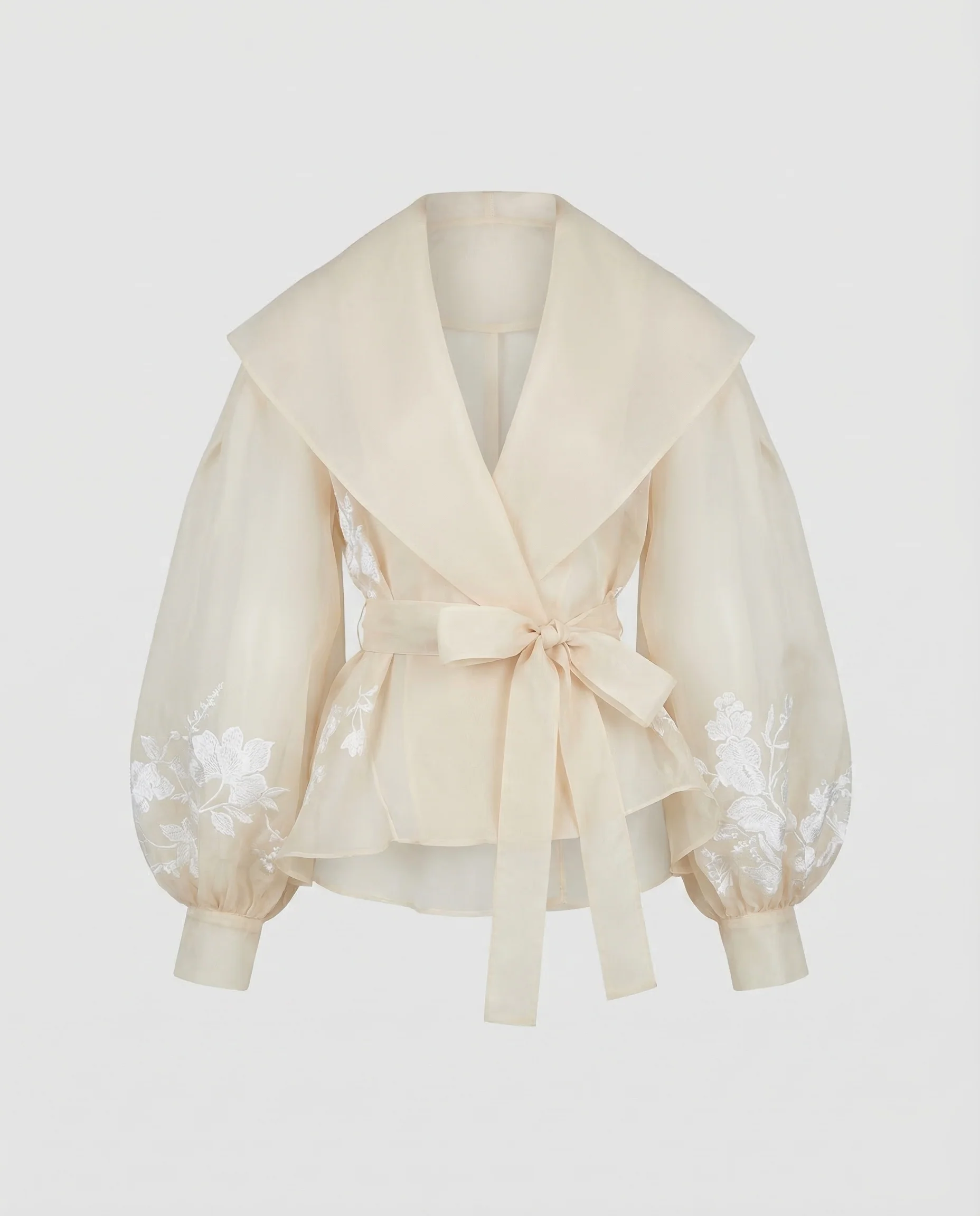 Damen Organza Wickelbluse Stickerei - Image 5