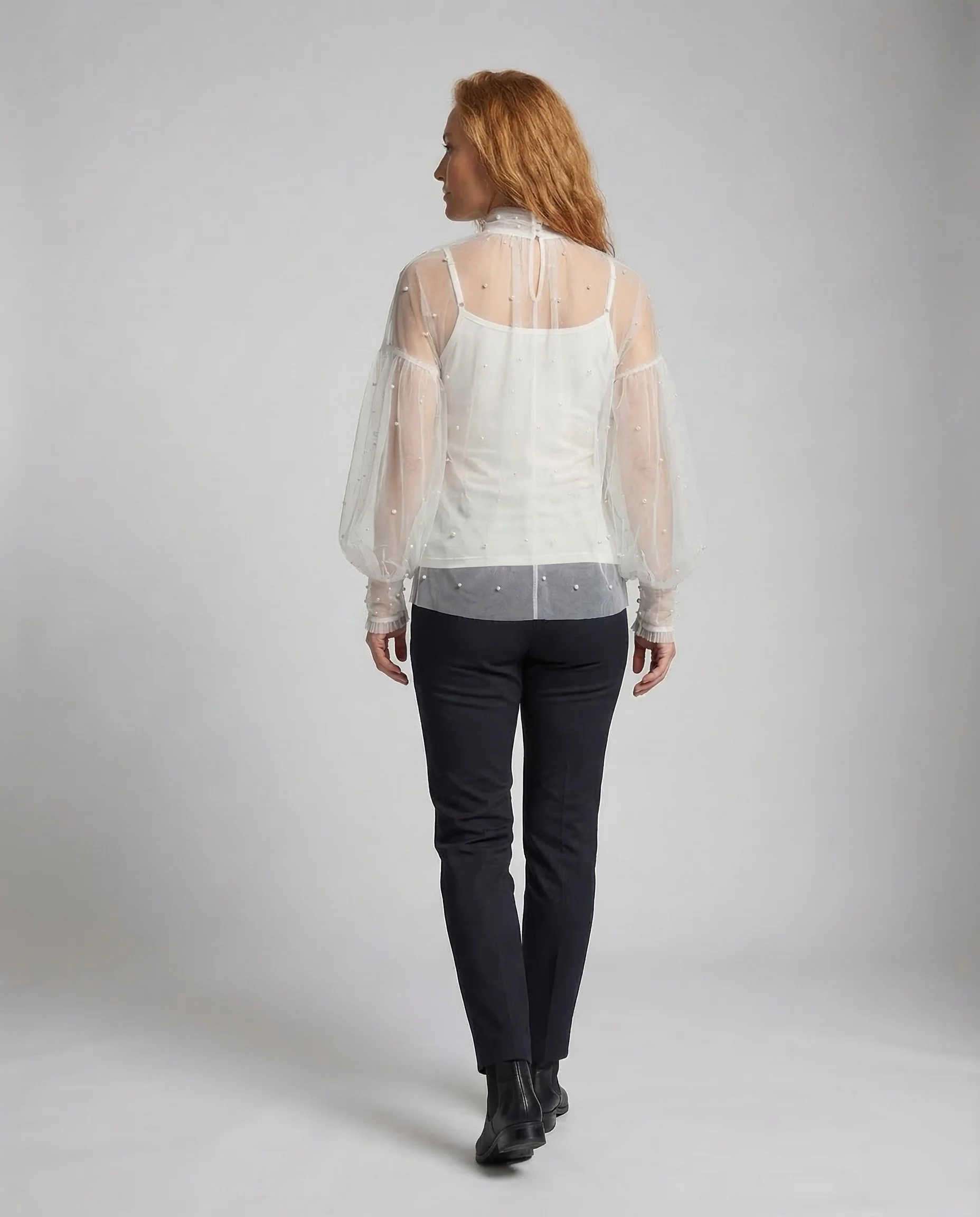 Damen Tüllbluse Perlen - Image 4