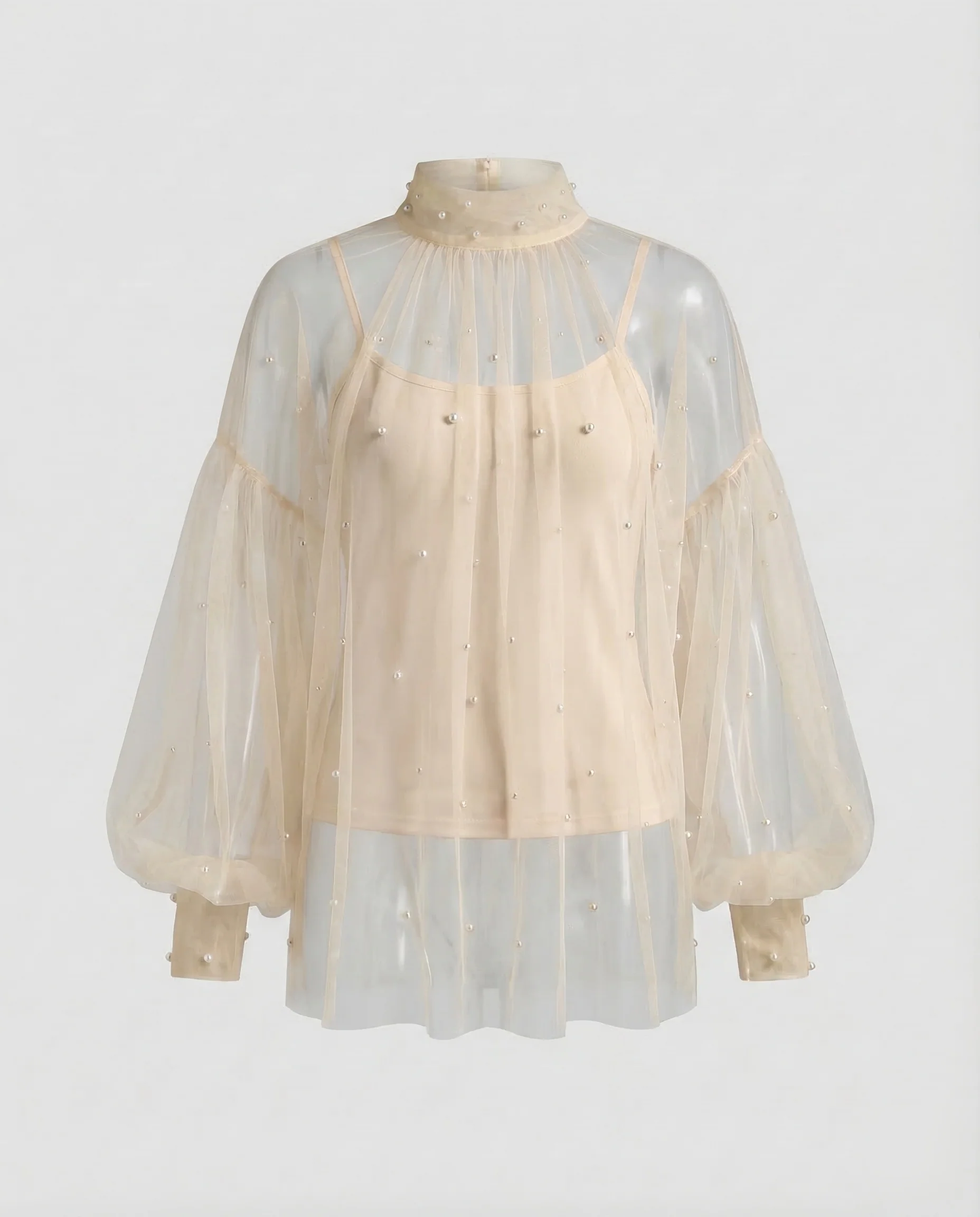 Damen Tüllbluse Perlen - Image 6