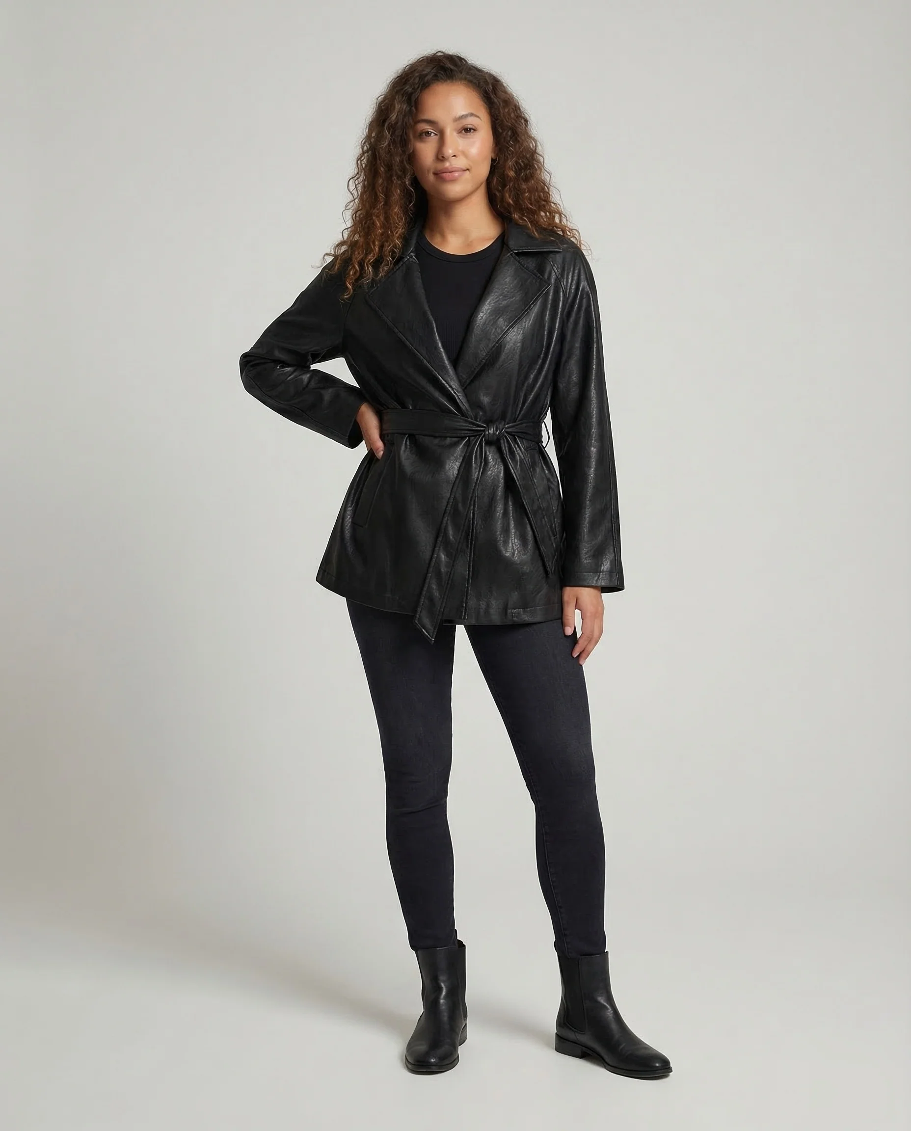 Damen Kunstlederjacke Oversize Stehkragen