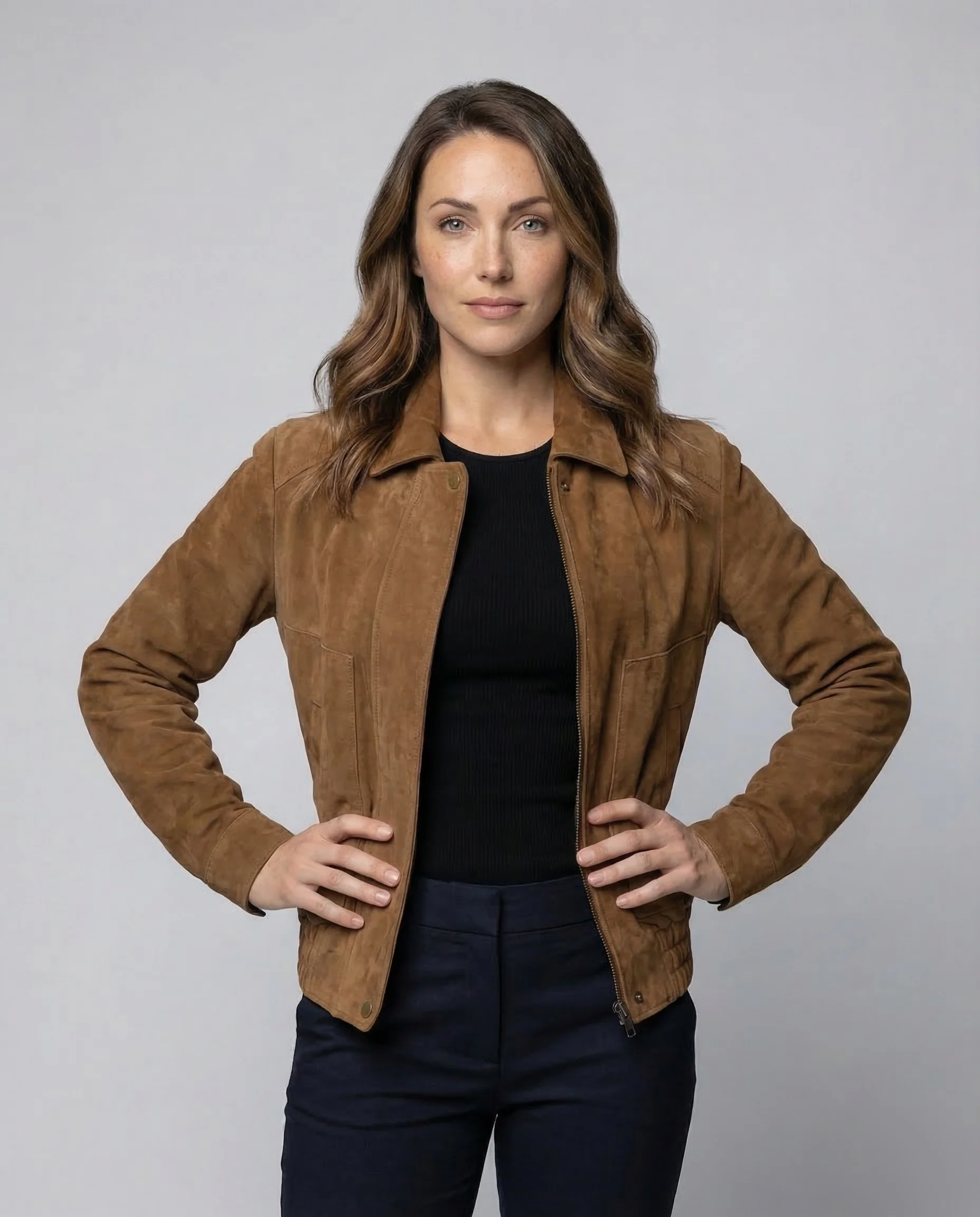 Damen Wildleder Bomberjacke Oversize - Image 2