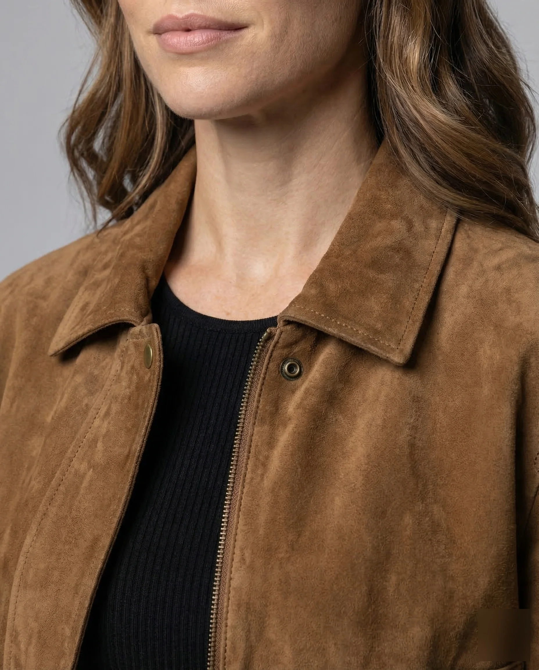 Damen Wildleder Bomberjacke Oversize - Image 3