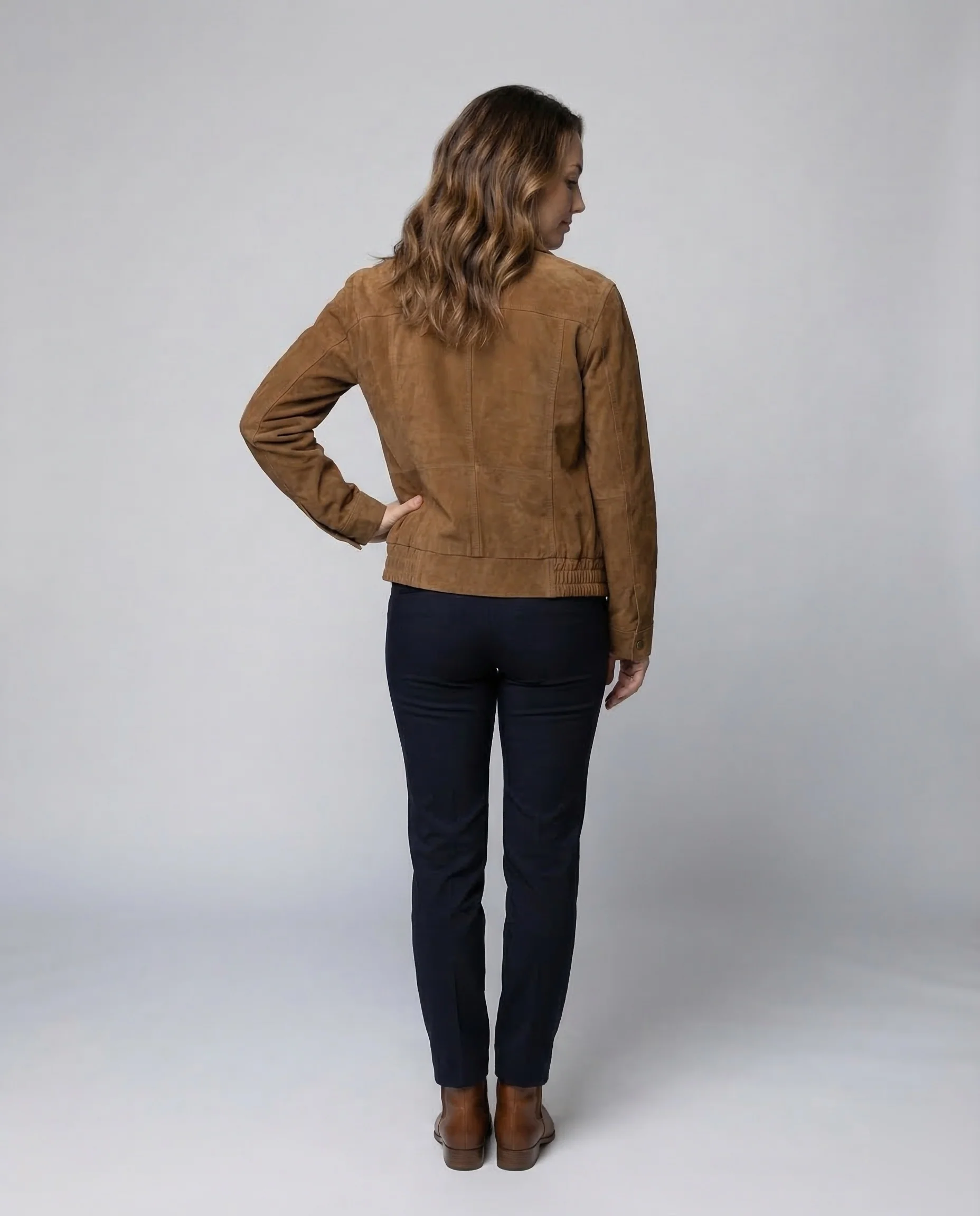 Damen Wildleder Bomberjacke Oversize - Image 4