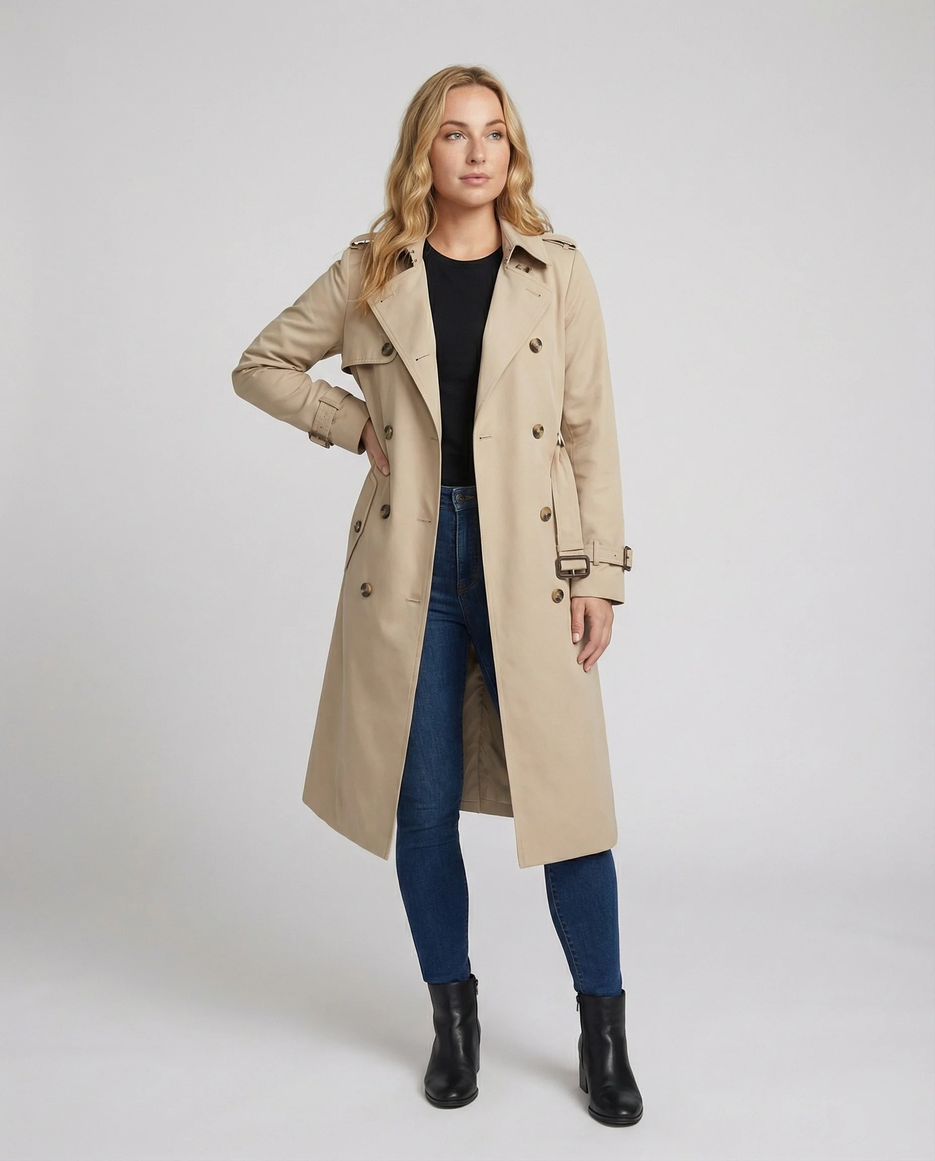 Überlanger taillierter Trenchcoat mit Gürtel und doppelreihiger Knopfleiste Heidi-Mode - Image 3