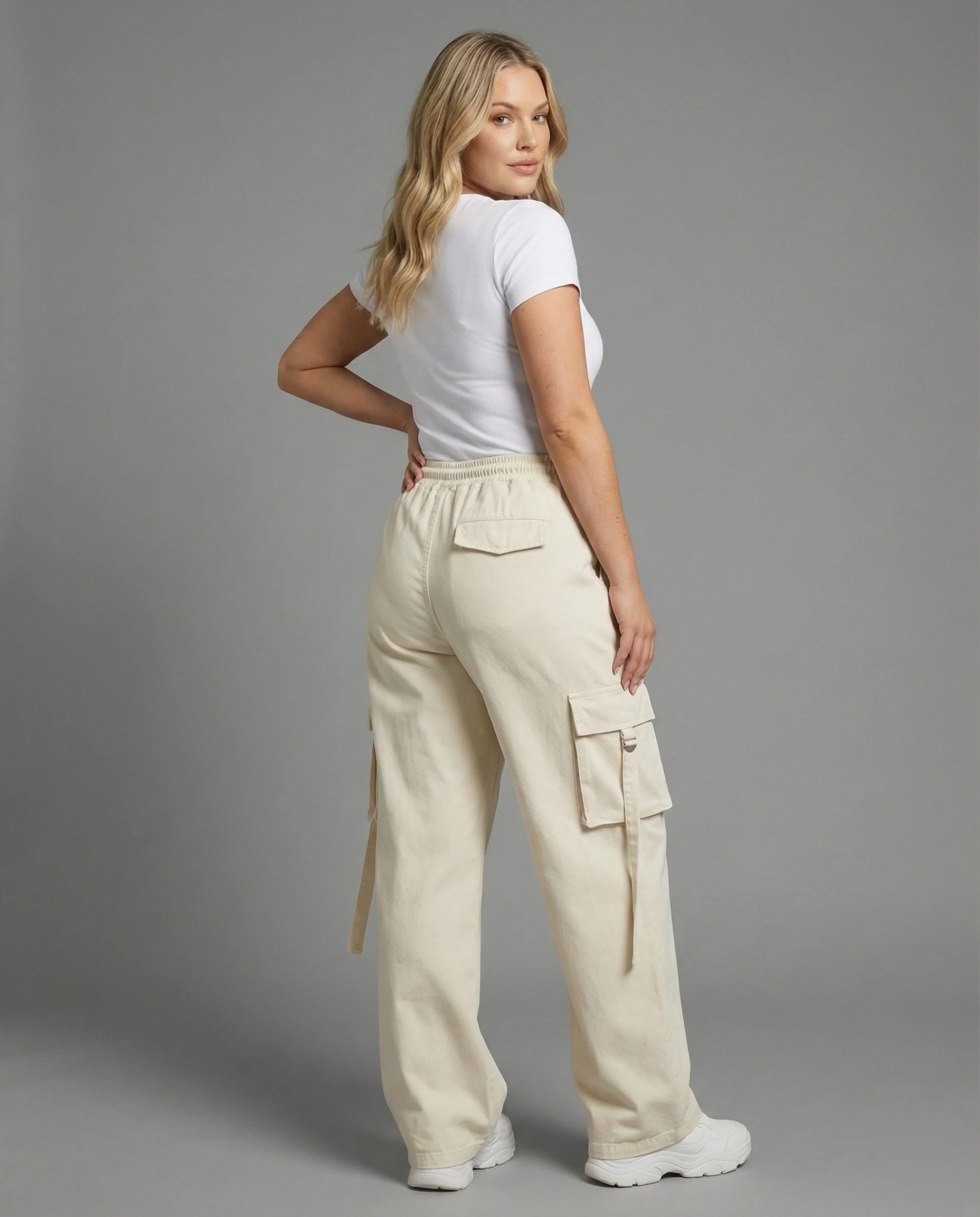 Ultraweite Cargohose mit hohem Elastikbund, Mehrfachklappentaschen und verstellbarem Beinabschluss Heidi-Mode - Image 8