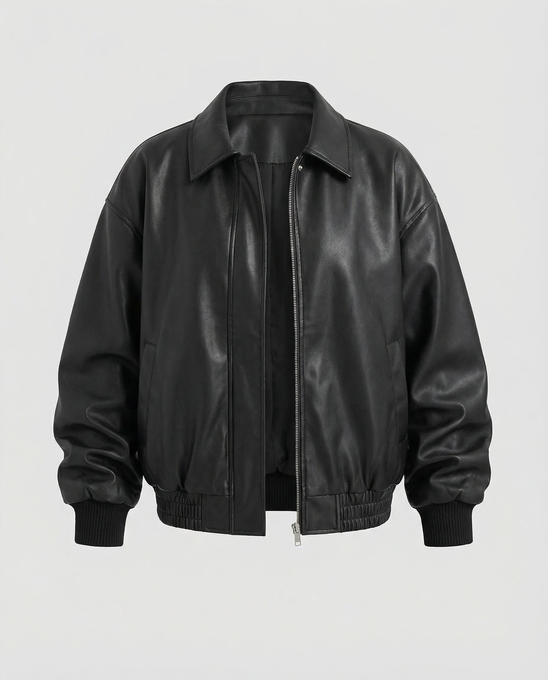 Urbaner Oversize Reißverschlussjacke aus veganem Glattleder mit weiten Raglanärmeln und elastischem Saum Heidi-Mode - Image 3