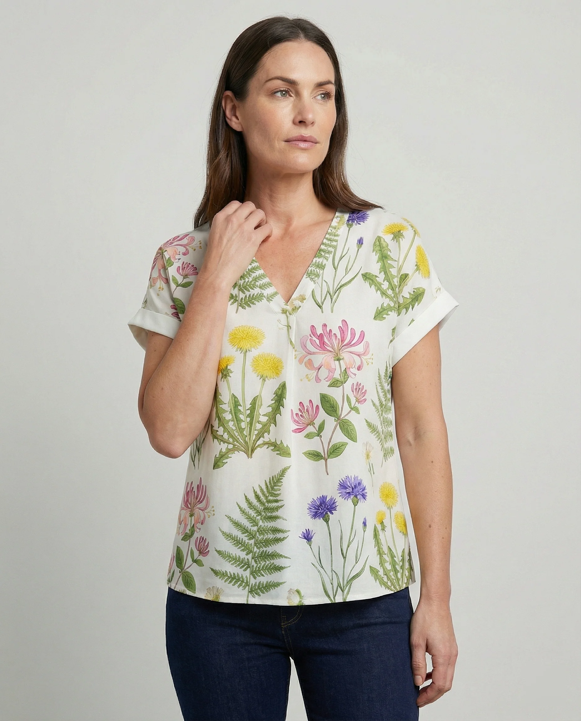 V-Ausschnitt Bluse Leinenoptik Damen - Image 10